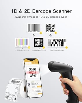 Inateck Barcode Scanner USB 2D 1D, QR Code Scanner Wired, Hyper A60