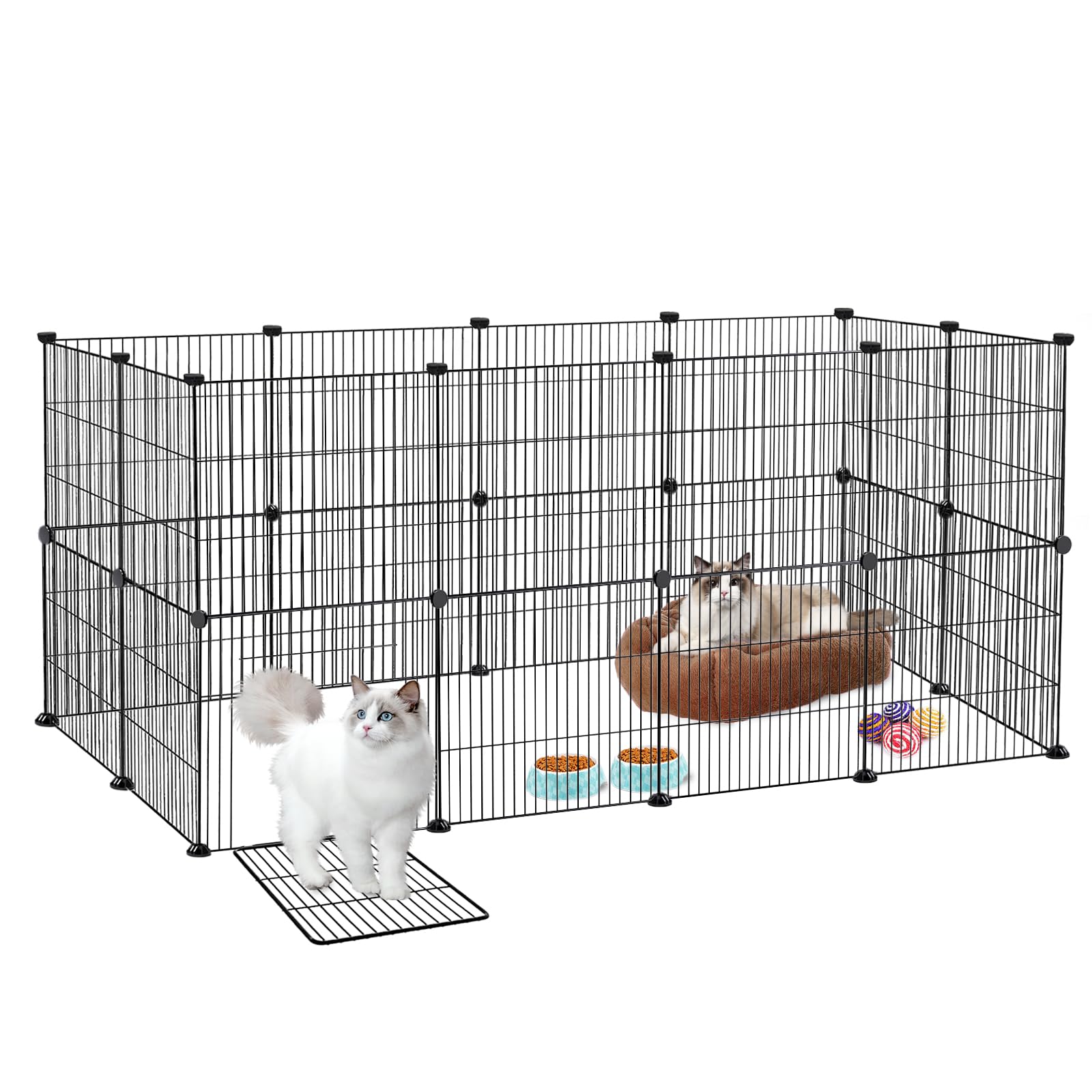 FIVMEN Enclos pour Petits Animaux Enclos Lapin 142 x 72 x 72 cm Enclos Extérieur en Métal 24 Panneaux Parc Modulable avec Porte pour Lapins Hamsters Cochon (Noir)