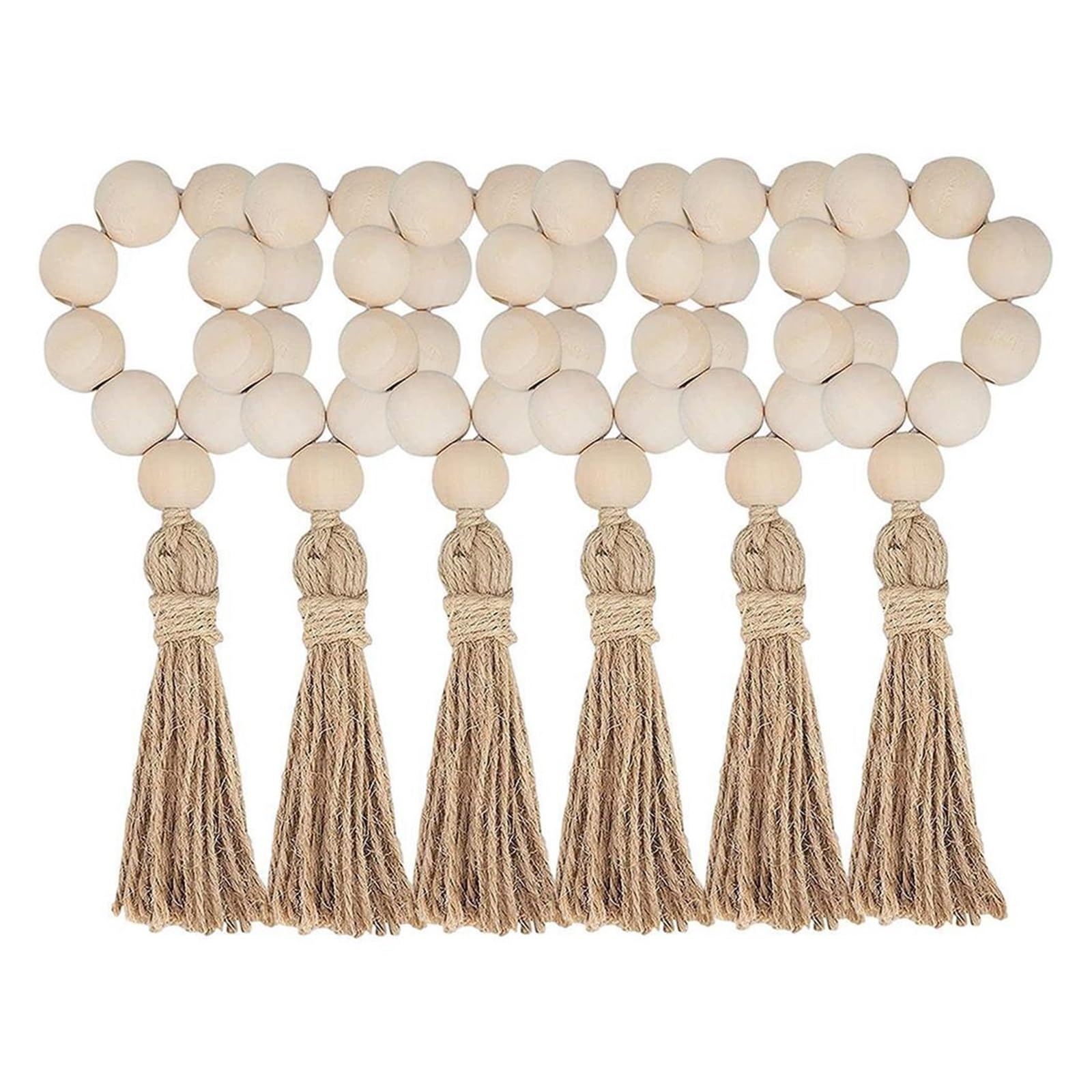 24PCS Wood Bead Napkin Rings with Tassels Farmhouse Rustic Table Holder Boho Decor