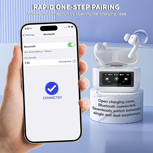 Miniatura 6 de Auriculares inalámbricos, auriculares de dientes azules con funda de pantalla táctil inteligente, auriculares ANC con cancelación de ruido con 48