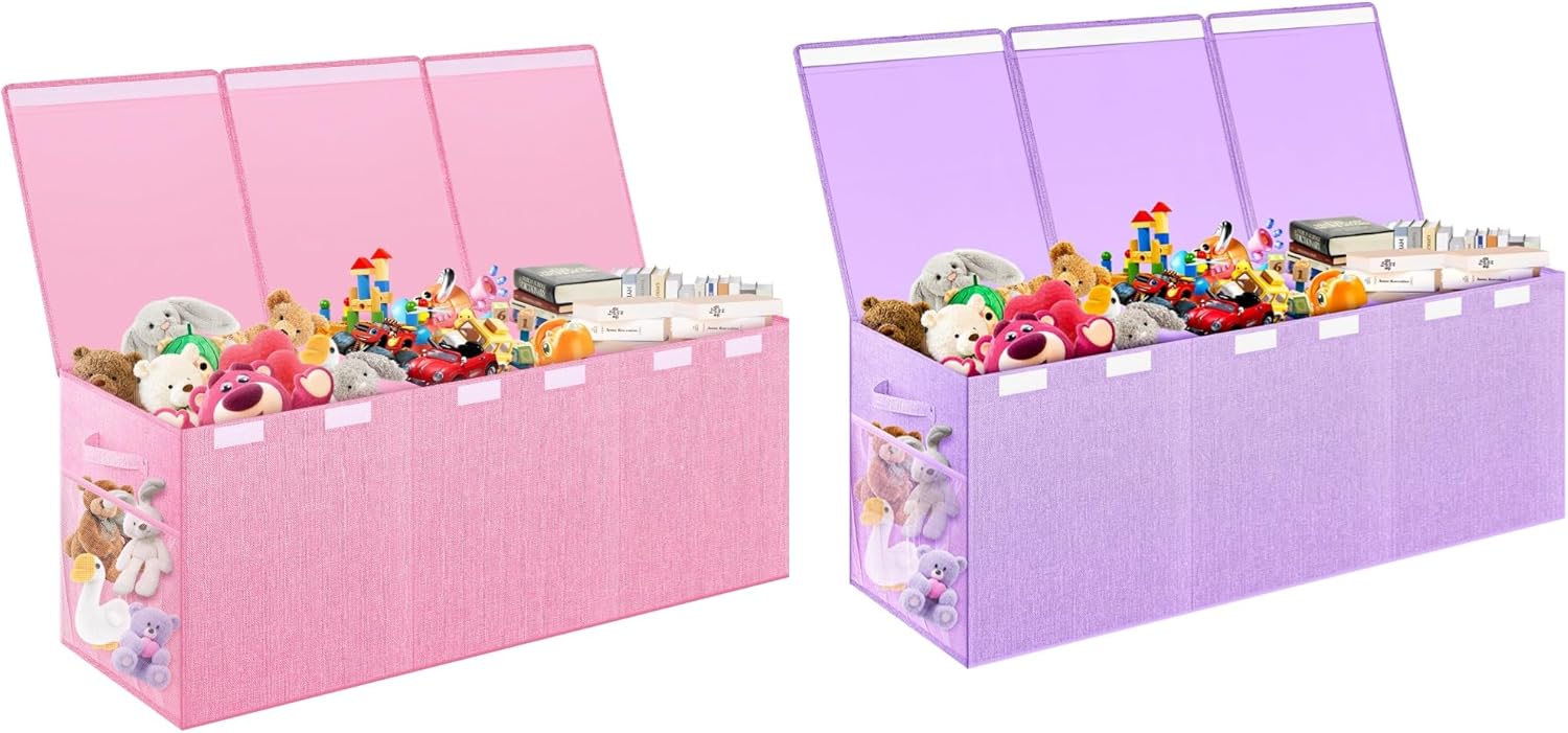 Pink Extra Large Toy Box & Purple Large Toy Chest, Collapsible Sturdy Toy storage bins Baskets Toy Box for Living Room Area for Nursery, Playroom