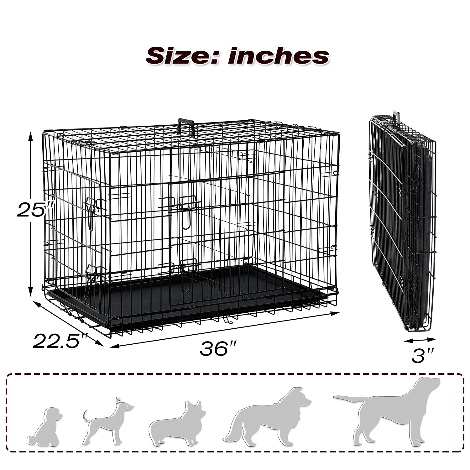 Buy HCY Dog Crate, Dog Kennel 36 Inch Double Door Metal Crate Foldable
