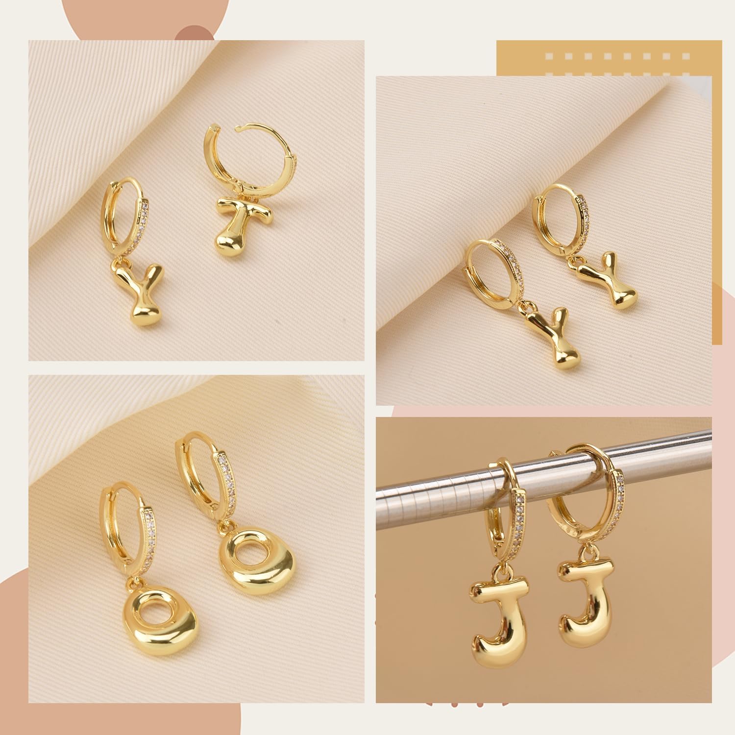 18K Gold Filled Initial Dangle Hoop Earrings for Women, 1 Pair CZ Hypoallergenic Alphabet Letter A-Z Drop Dangle Dainty Gold Earrings, Small Huggie Hoop Earrings with Cubic Zirconia Gifts Jewelry - Image 5