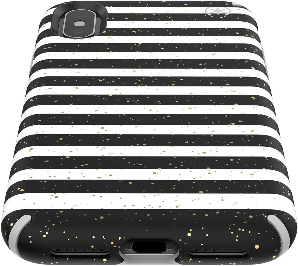 Speck Products Presidio Inked iPhone X/iPhone Xs Case, Stripe Gold Specks/Marble Grey (132099-8902)