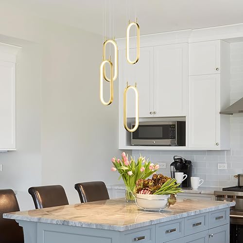 Miniatura 9 de Lámpara colgante de cocina moderna con 2 anillos, lámpara colgante ovalada para cocina, isla, dormitorio, sala de estar, comedor