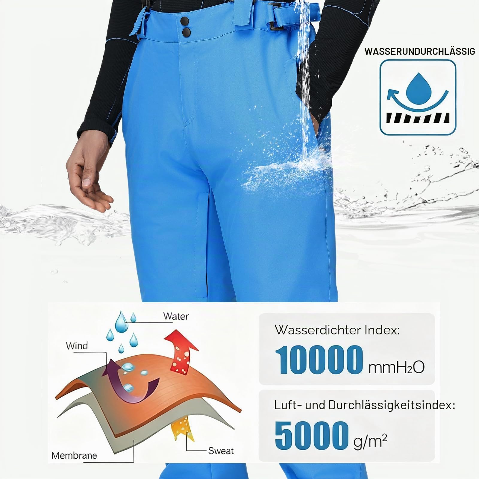 HOUZONIY Herren Skihose Gefüttert mit Hosenträger wasserdichte Winddichte Ski Hosen Schneehose Snowboardhose Outdoorhose