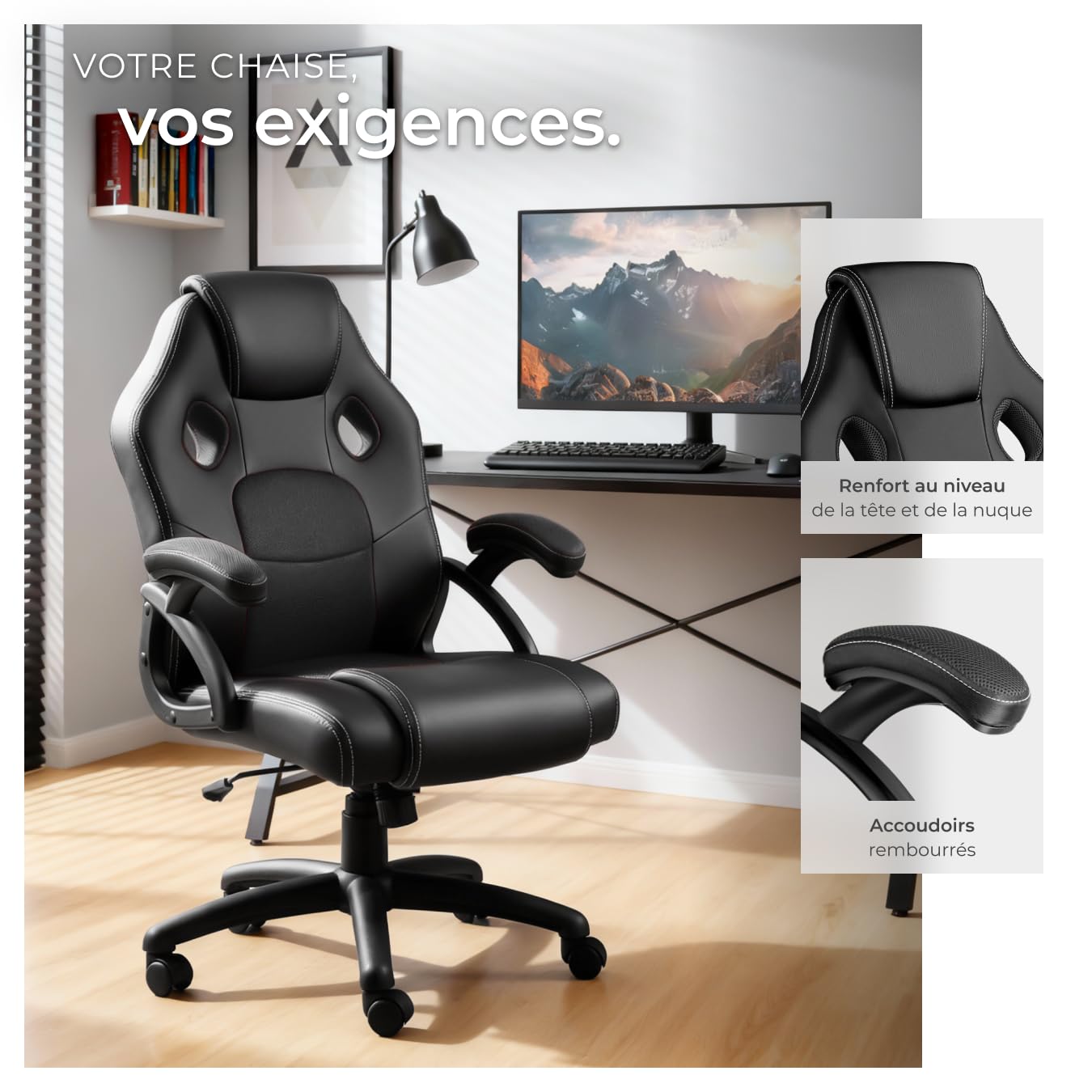 tectake® Chaise Gaming Chaise de Bureau Fauteuil de Bureau Fauteuil pivotant Design 360°, Siege Ergonomique, Fauteuil avec Accoudoirs, Rembourrage épais, Roulette, Hauteur réglable, Teletravail