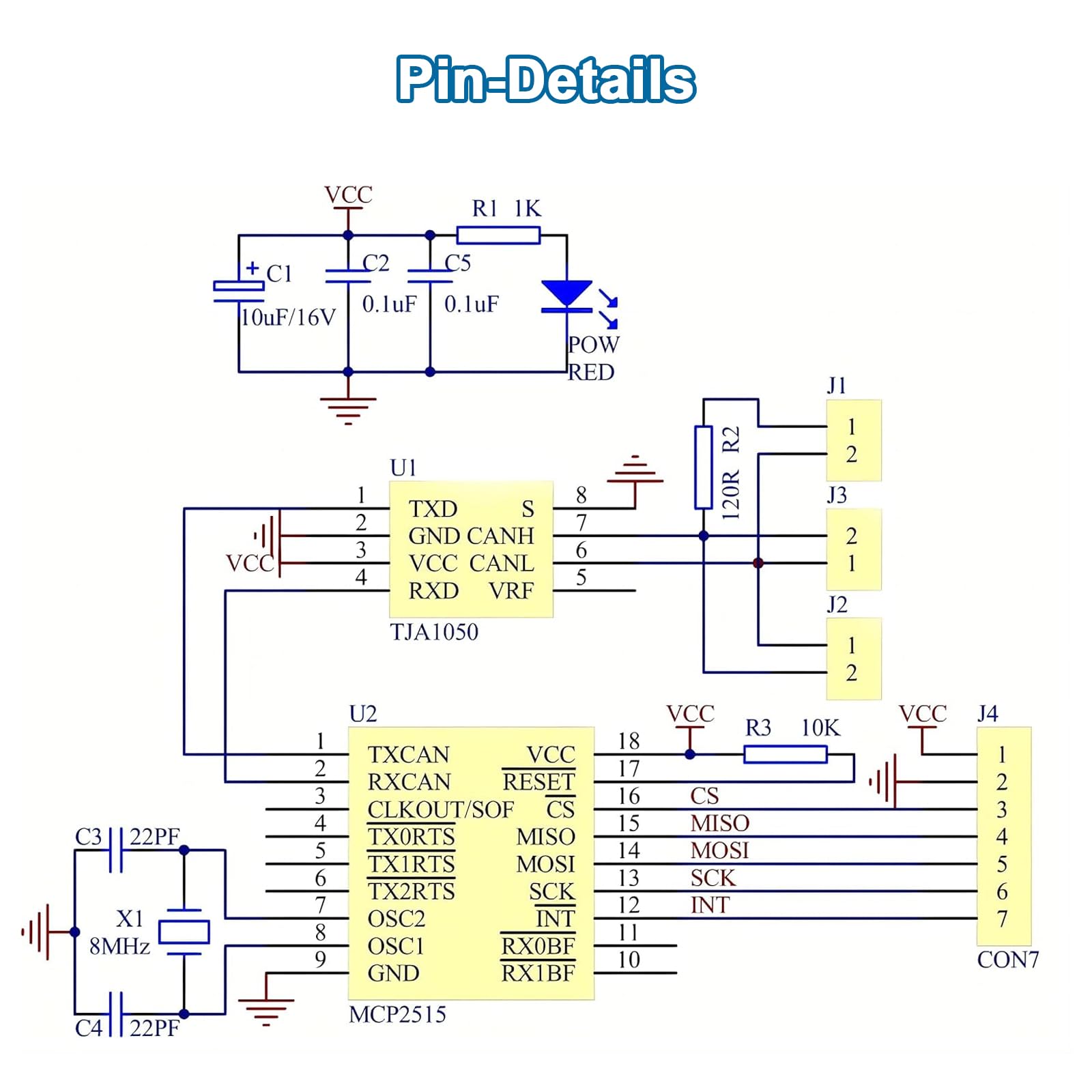 3 moduli canbus MCP2515 con TJA1050 – modulo di interfaccia SPI compatibile con Arduino, Raspberry Pi & IoT 5 V DC, 1 MB/s, 120 Ohm regolazione di impedenza per industria 4.0, Smart Home