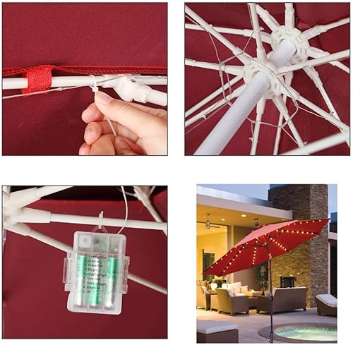 Miniatura 5 de Luces para sombrilla de patio, 8 modos de iluminación, 104 luces LED con control remoto, funciona con pilas, impermeable, decoración al aire libre