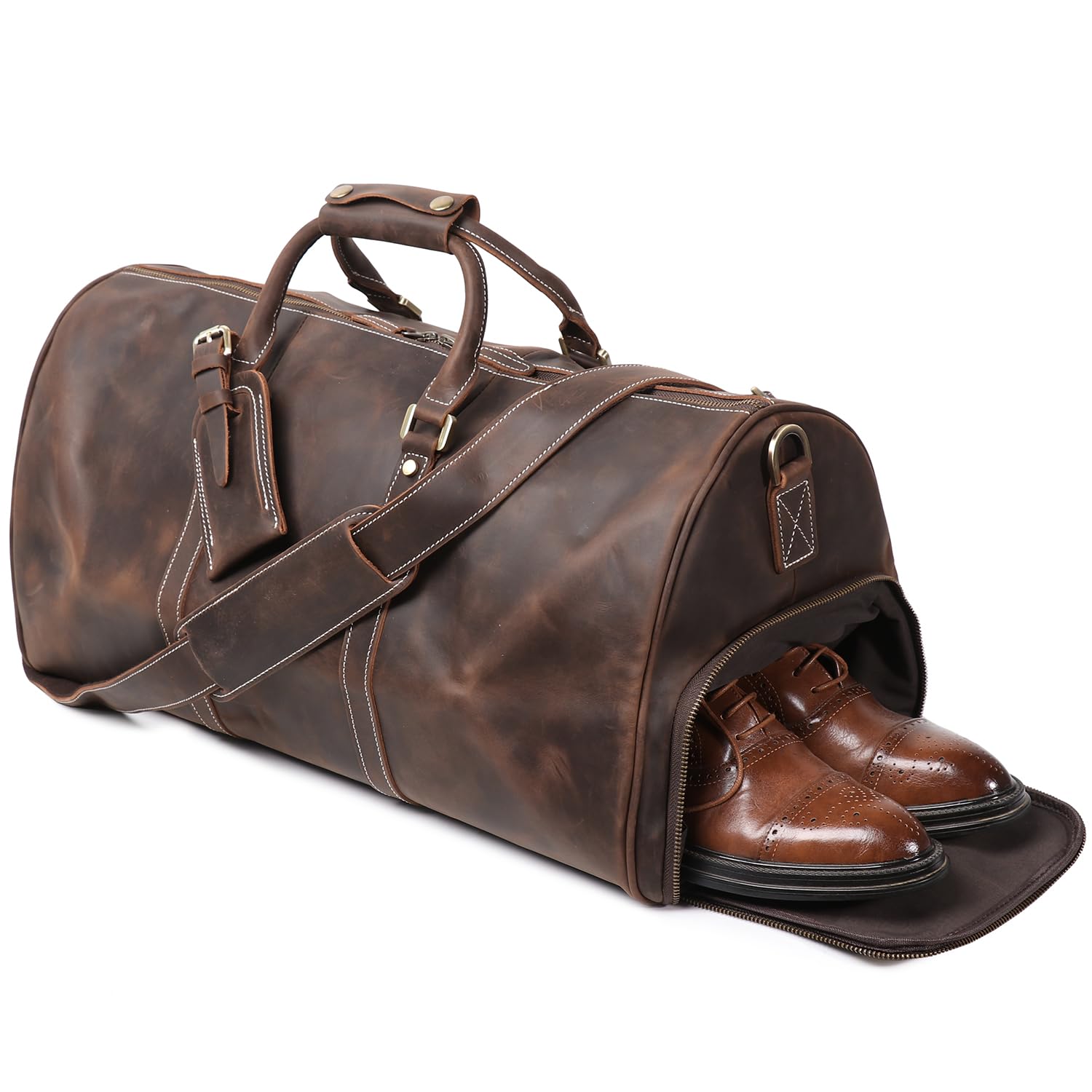 Amazon.com: Leathfocus Leather Travel Luggage Bag with Ykk Zipper