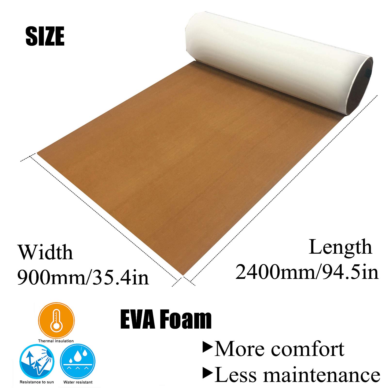 LUBEMIDA Boat Flooring EVA Foam Deck Sheet Non Slip Marine Boat Deck Carpet Self Adhesive Comfort Floor Mats for Boat Motor Boat RV Yacht Kayak Golf Cart Indoor 94.5x35
