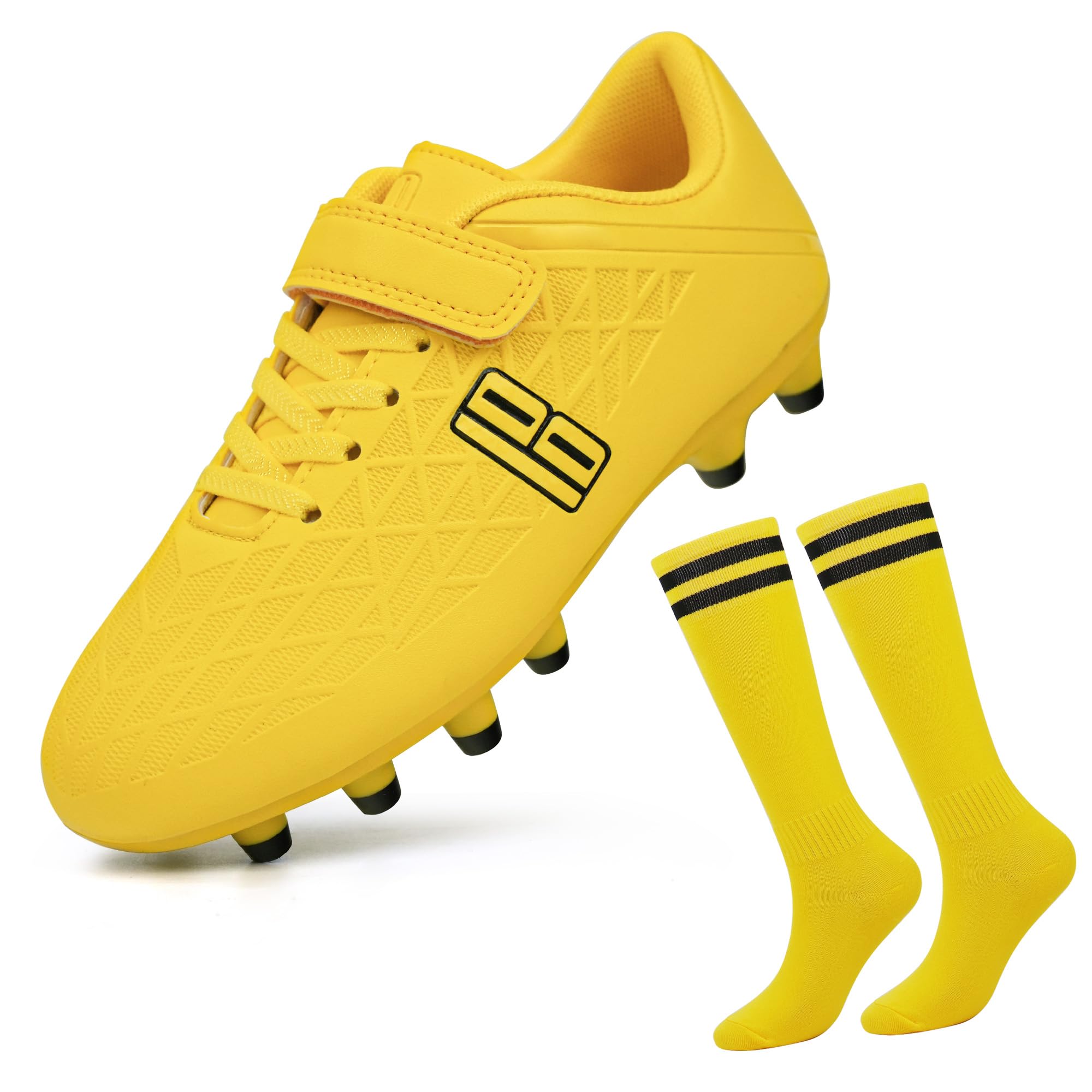 brooman Kids Firm Ground Soccer Cleats Boys Girls Football Cleats with Soccer Socks