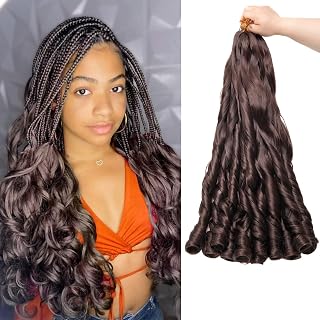 French Curl Braiding Hair 24 Inch 8 Packs 4 | Pre Stretched Bouncy Braiding Hair Loose Wave Soft Bouncy Crochet Braids Synthetic Hair Extensions