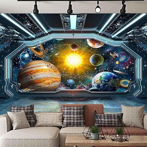 Miniatura 4 de Aidatain Tapiz de fantasía espacial de nave espacial, tapiz interior con vista de ventana, universo explorando galaxia, planeta, tela de franela de