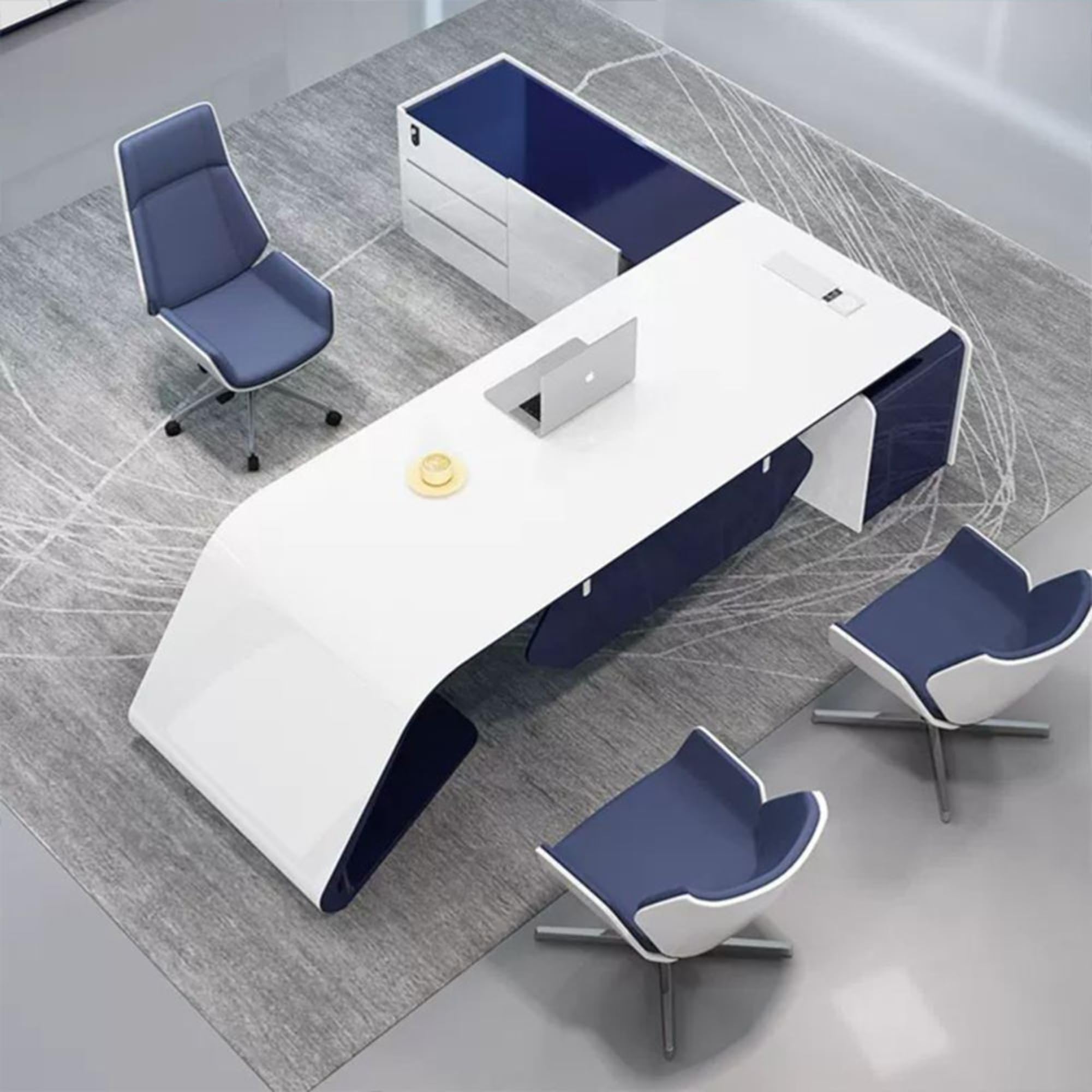 Moderner Schreibtisch mit linkem Schrank, hochglänzender L-förmiger Chef-Schreibtisch, Manager-Arbeitsplatz für CEO, Präsident oder Homeoffice (Stühle nicht enthalten) Left Cabinet 200cm/79in