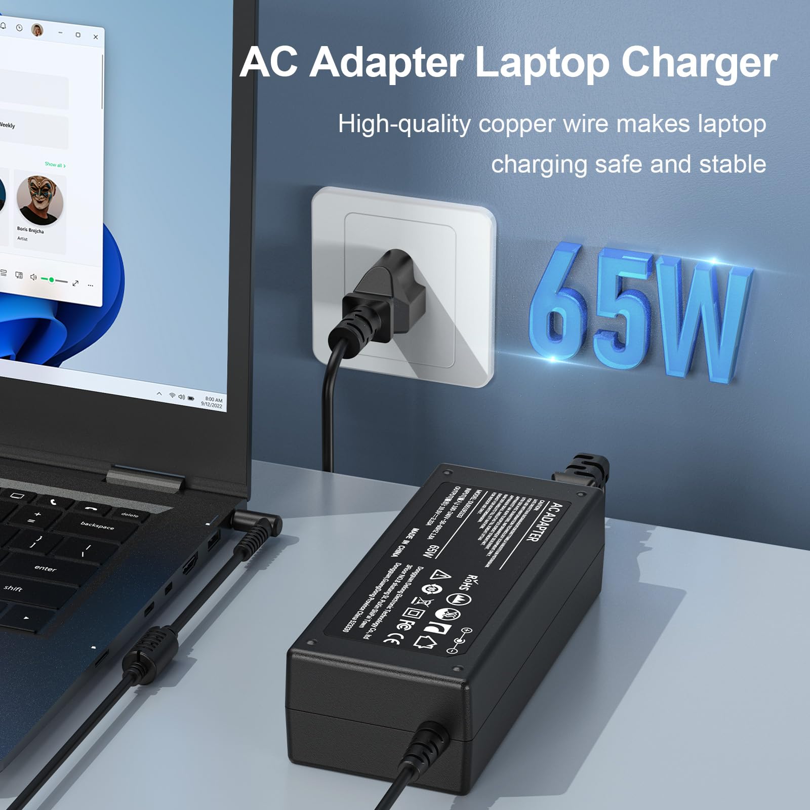 Laptopoplaadkabel van 65 W, compatibel met HP Elitebook 840 850