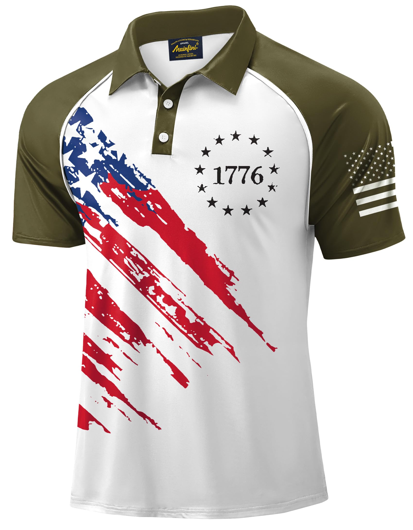 Mainfini Men's Patriotic Polo Stretch UPF 50+ Raglan American Golf Shirts
