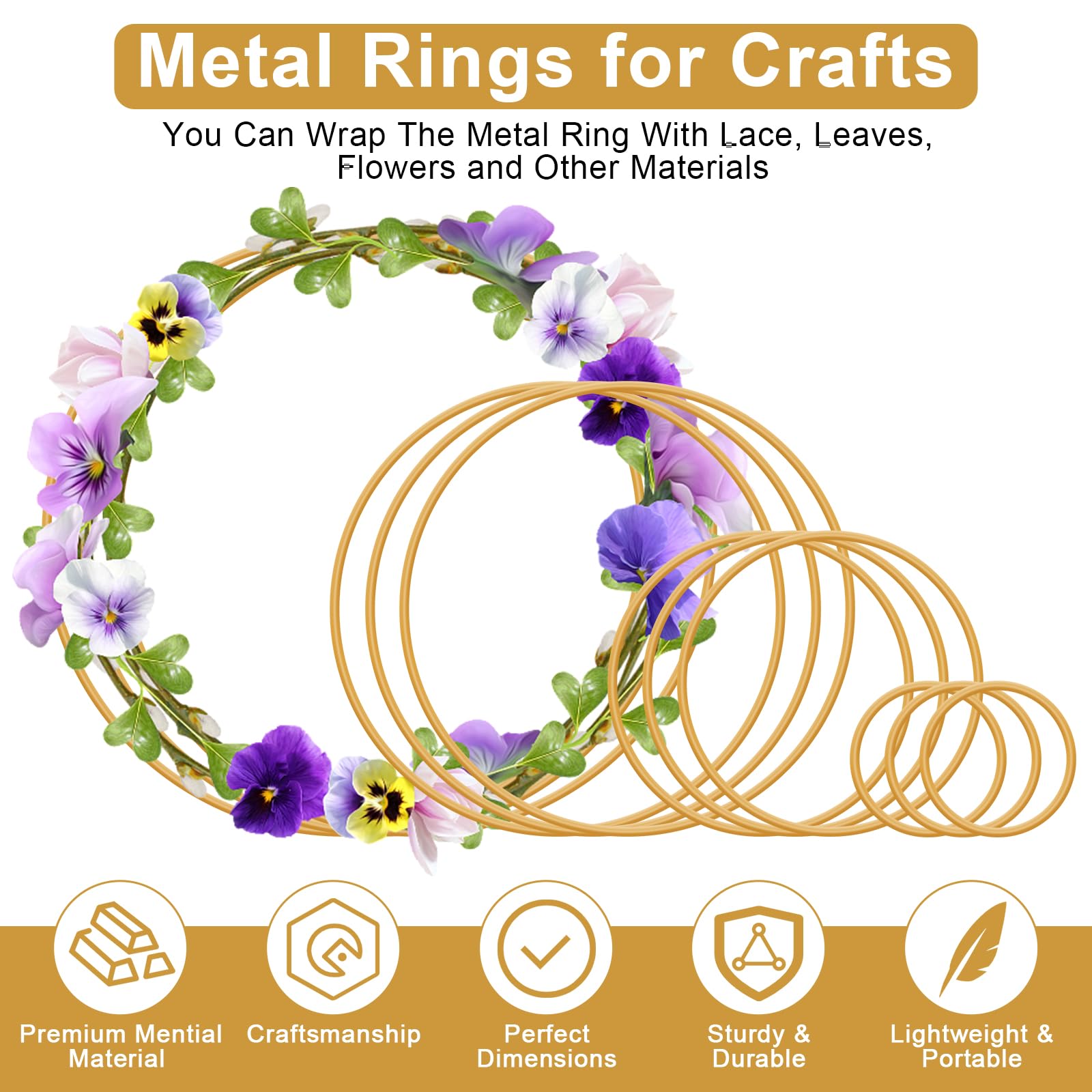 20 Pièces Cerceaux Métal Doré 10cm & 15cm - Anneaux Floraux Pour Attrape-Rêves, Couronnes Mariage, DIY Déco Murale & Artisanat