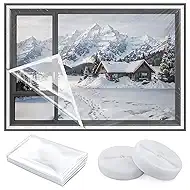 Adjustable Window Insulation Kit for Winter 63x63in Cuttable Transparent Film 180㎛ Thickness with Adhesive Straps Easy to Open for Ventilation Reusable Plastic Window wrap