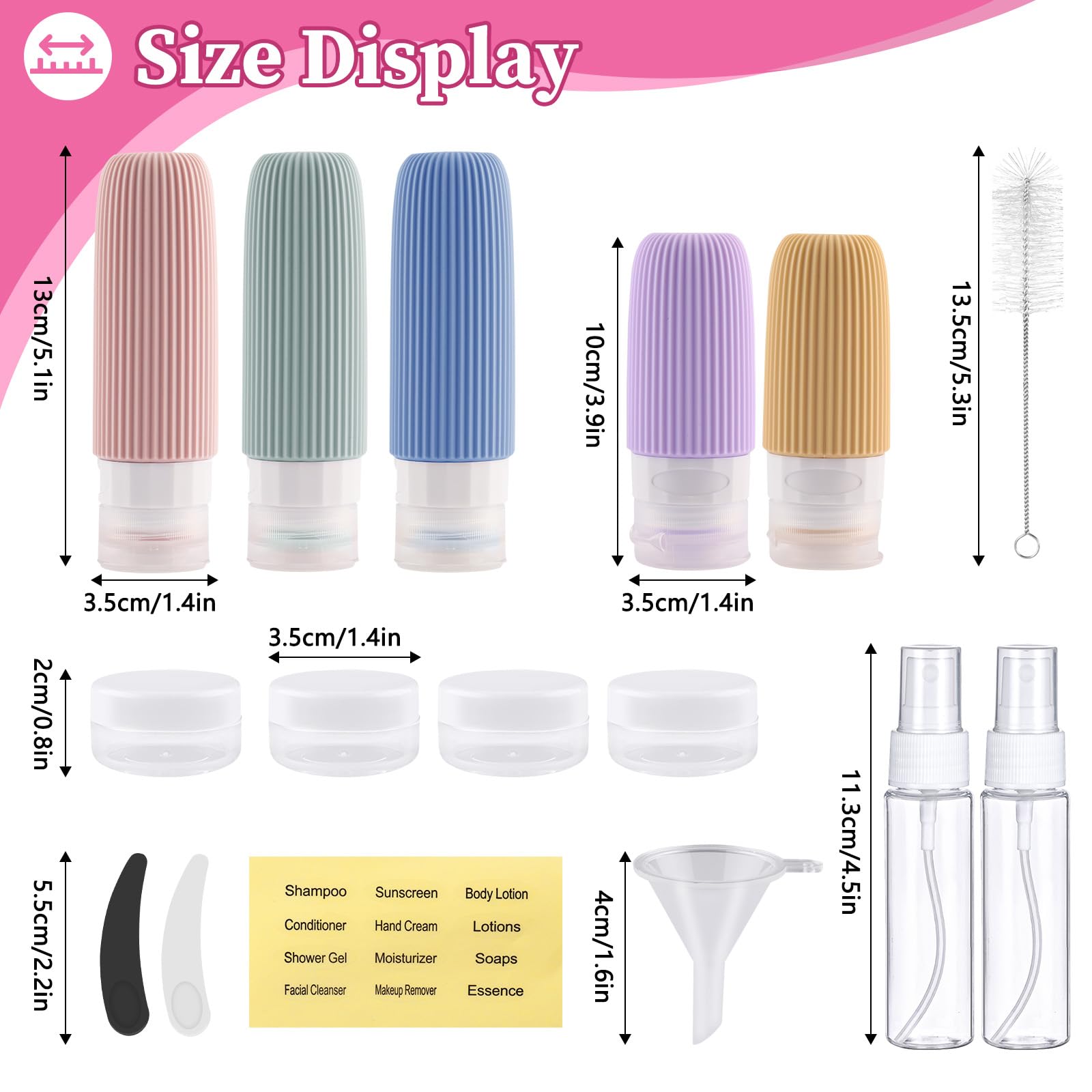 20 Pezzi Contenitori da Viaggio per Liquidi, Kit Viaggio Liquidi in Silicone, Boccette Flaconi da Viaggio 90 ml Riutilizzabili per Shampoo, Lotion, Crema e Cosmetici, Nessun BPA (Colore)