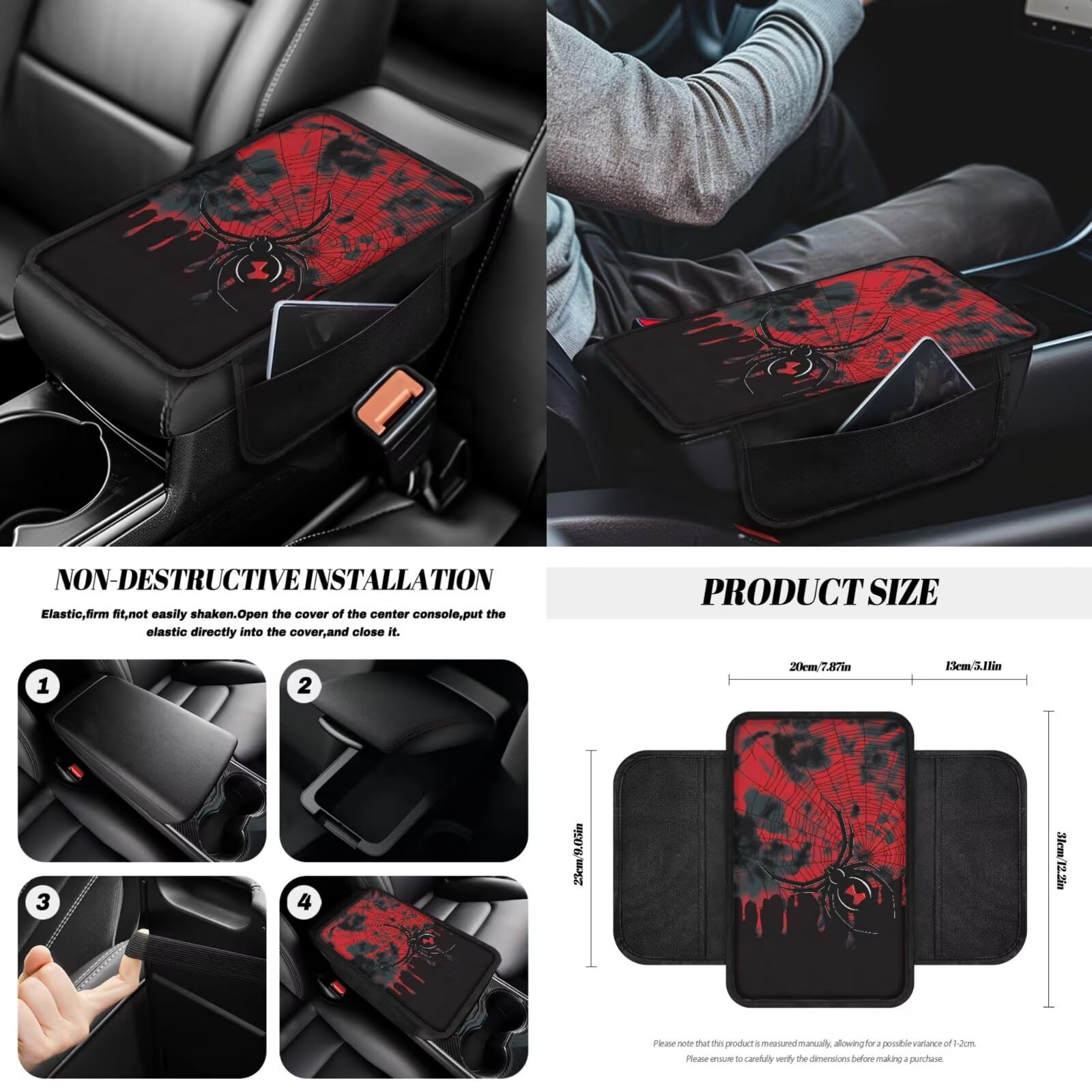 Set di coprisedili per auto, motivo ragnatela, coprisedili anteriori e posteriori, coprivolante, leva del cambio + copribracciolo, cuscinetti per cinture di sicurezza, pattumiera