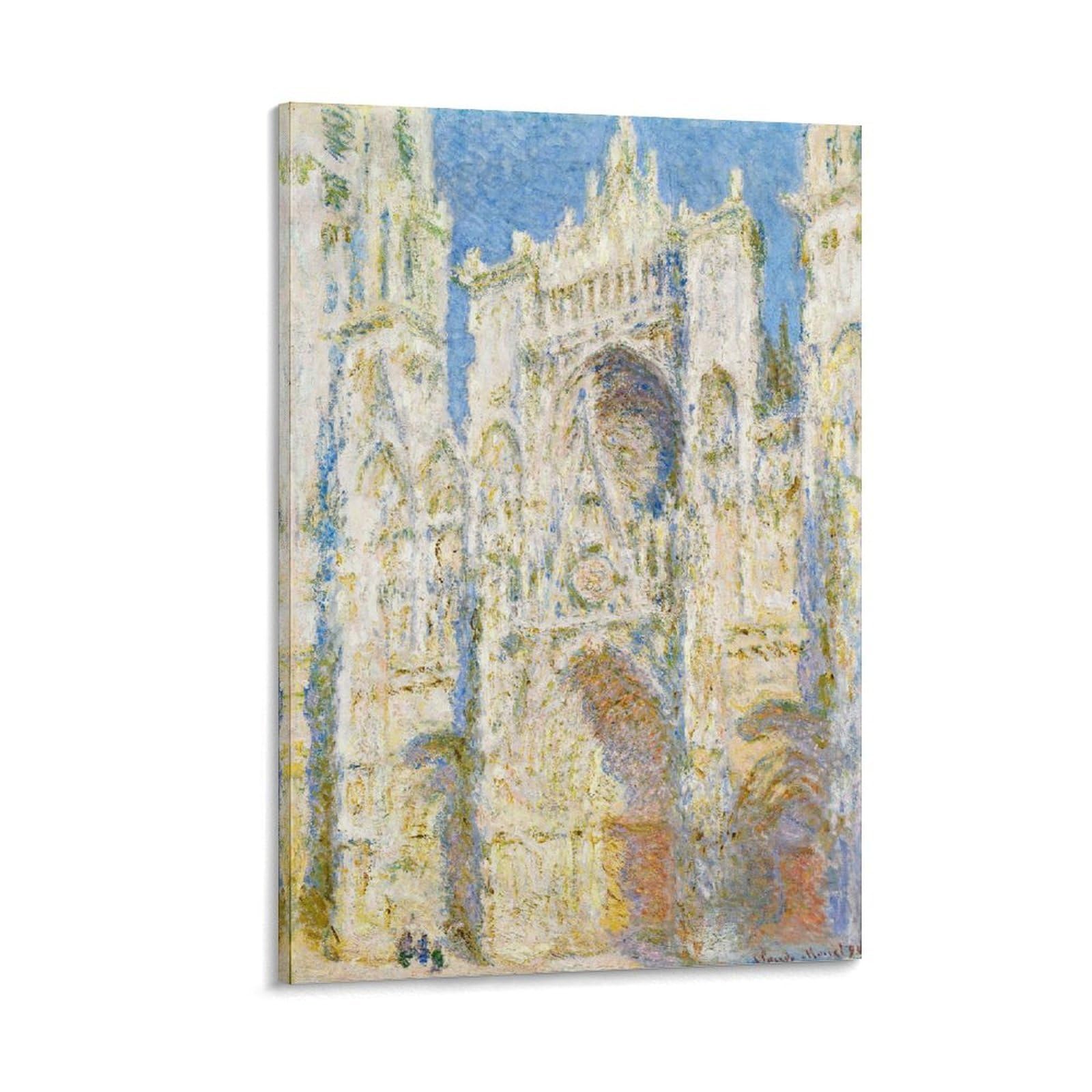 HOANGJUN Rouen Cathedral West Façade Sunlight Poster Claude Monet Canvas Print Impressionist Gothic Light Wall Art Poster, Home Decoration Painting ; Frame; 24x36inch(60x90cm)