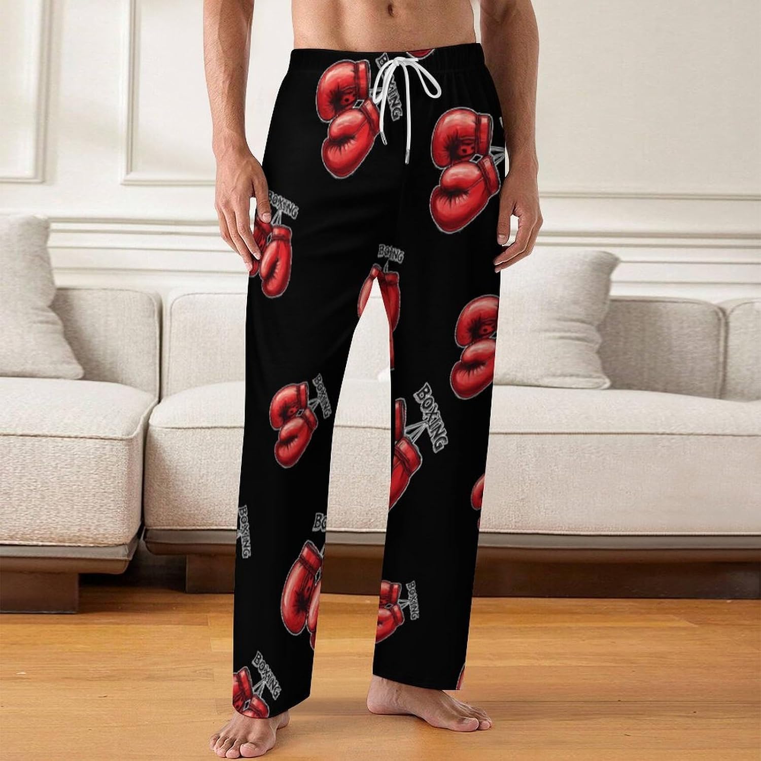 Funny Boxing Men's Sleep Pants Drawstring Pajama Bottoms Comfortable Sleepwear Lounge Pants