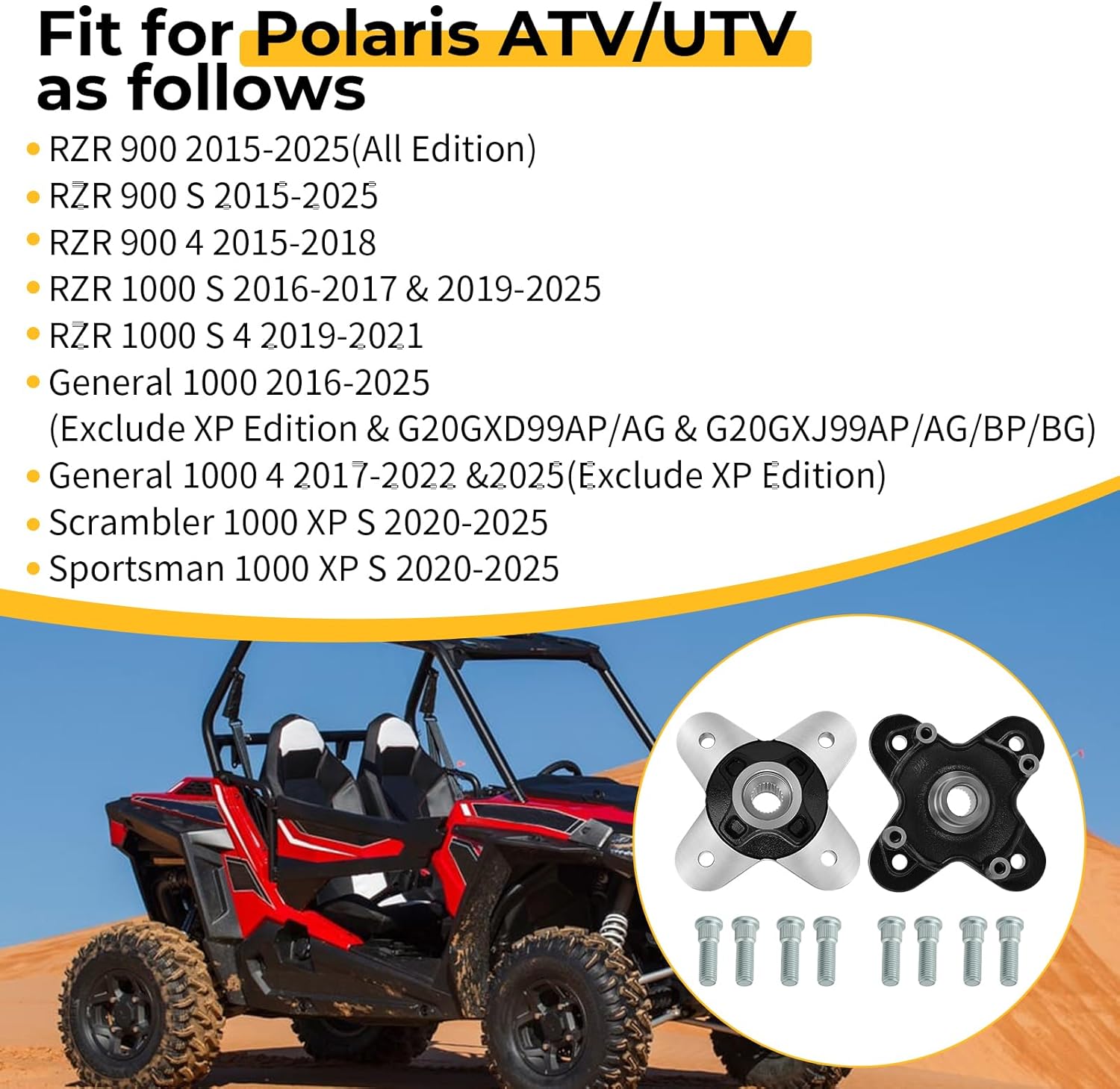 M MATI 2PCS Front/Rear Wheel Hub for Polaris RZR 900 1000 General 1000 2015-2025 Sportsman Scrambler 1000 XP S 2020-2025 5141366-458 5142019-458 5139177-458 5139978-458 5143633-458 - Image 2