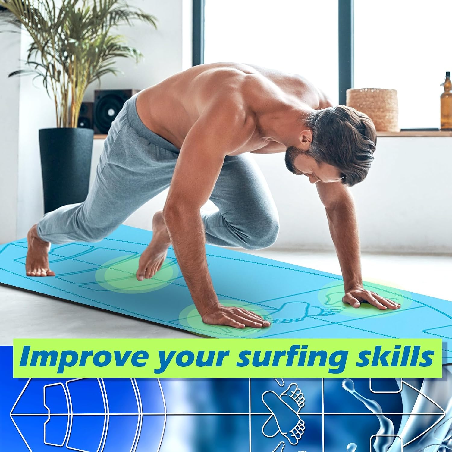 JellyArch Surf Mat for Pop-up Practice Surfing Balance Training 72" x 27" Extra Large Multi-purpose Foldable Rubber Yoga Mat Non Slip with Bag for Women Men Surfing Gifts Pilates Fitness