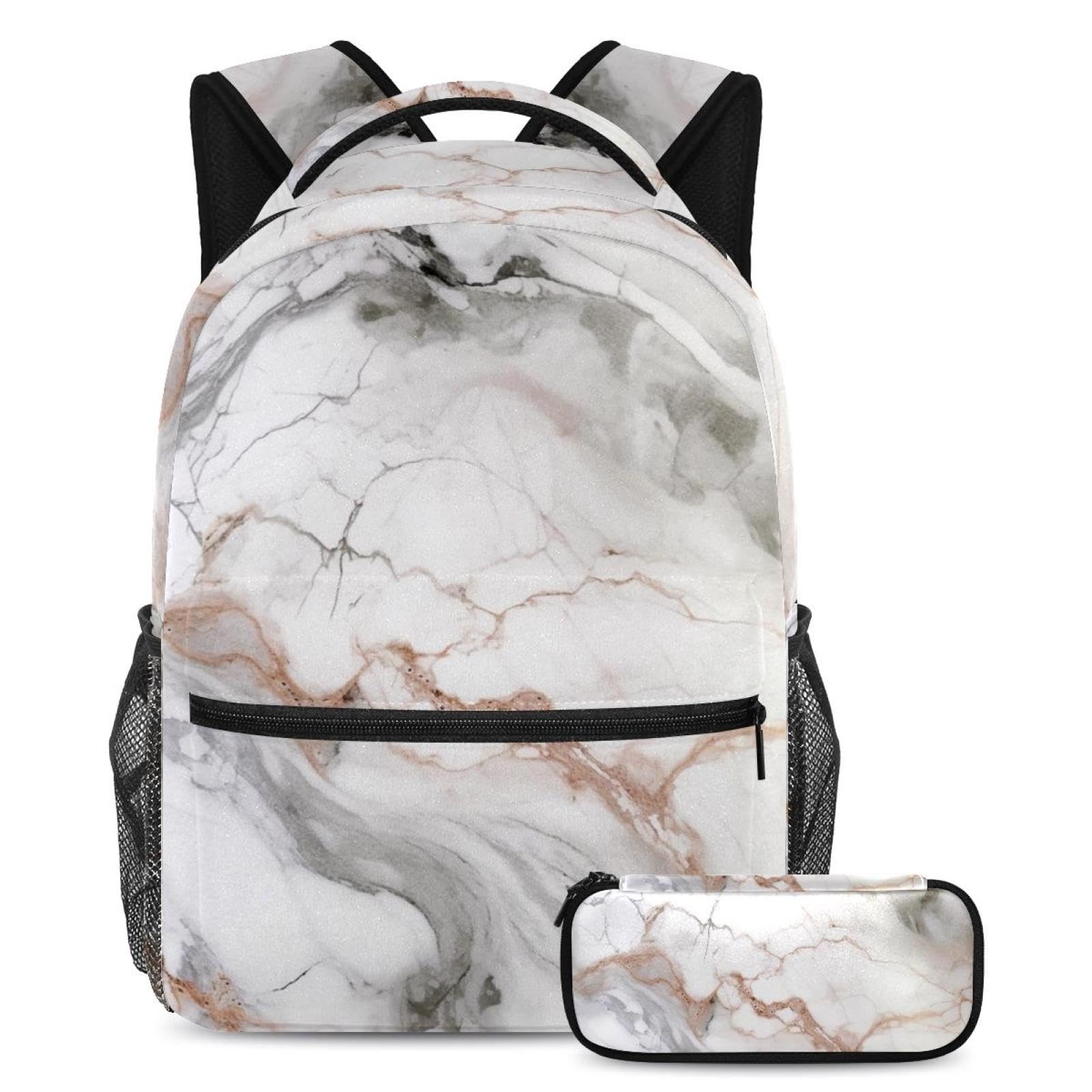 Cartables texture marbrée ensemble premium grand sac et sa trousse - 2
