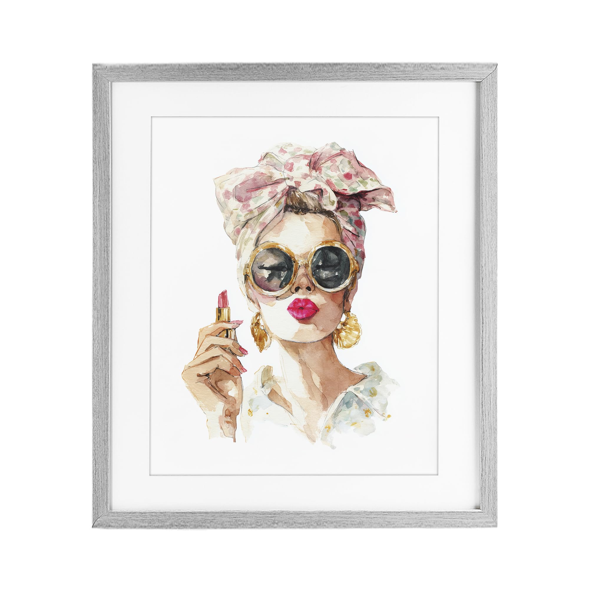 Stupell Industries Farmhouse Gray (Textured) 'Feminine Lipstick Spell'| Framed Print Under Glass