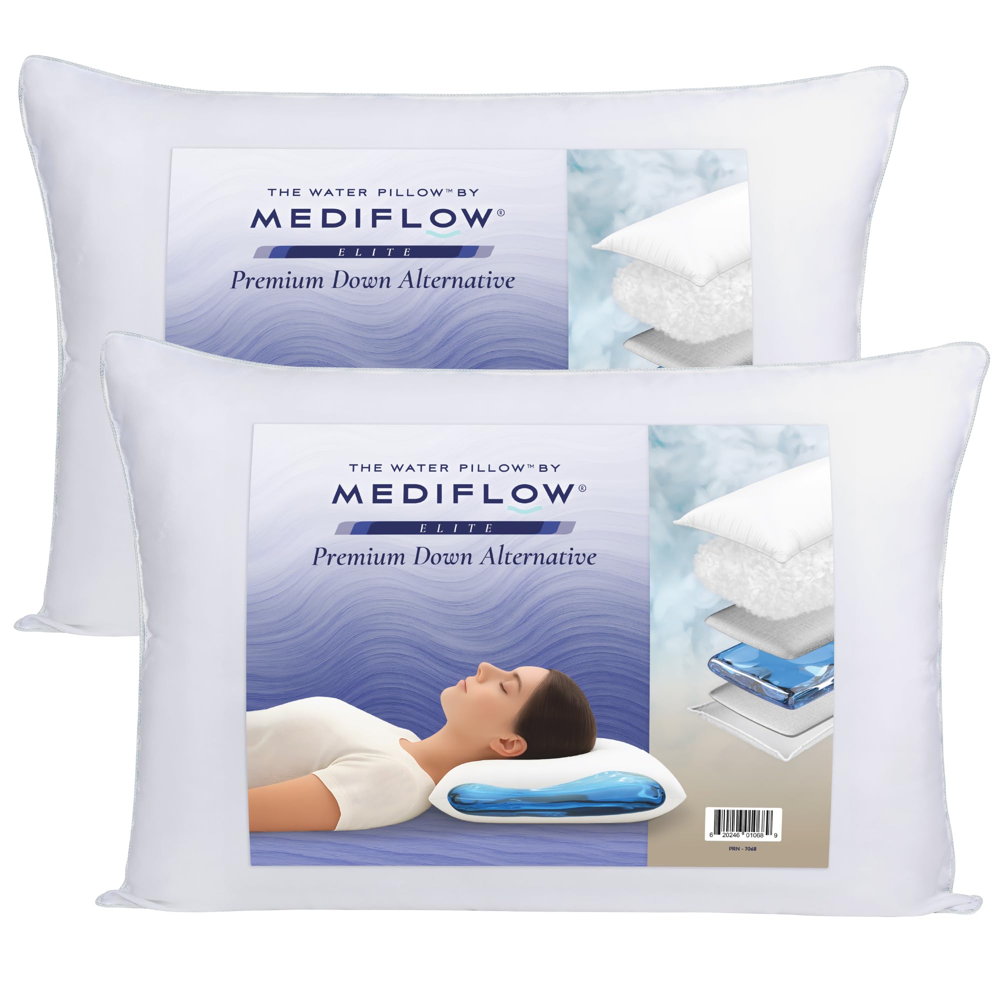 Mediflow White Elite Down-Alternative (Microfibre) Water Pillows – Adjustable Orthopaedic Neck Support – Side, Back & Front Sleepers (2 Pack)