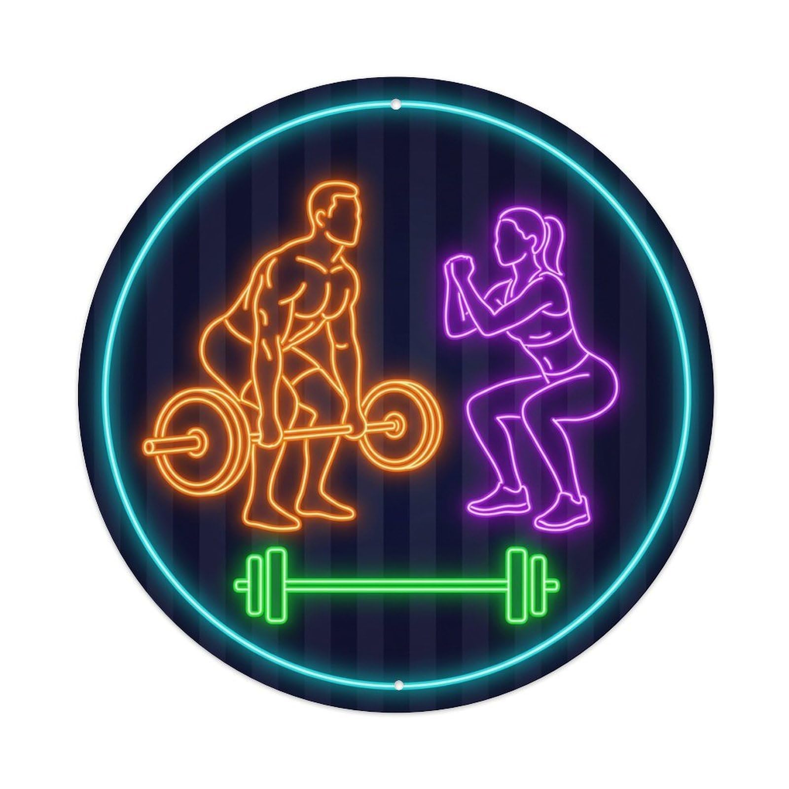Vintage Faux Neon Gym Retro Bodybuilding Power Metal Tin Sign