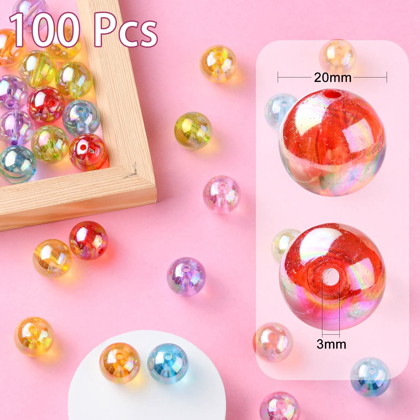 DanLingJewelry 100Pcs 20mm Acrylic Crystal Beads Round Spacer Beads AB Color Acrylic Crafts Beads for Necklace Bracelet Jewelry Making - Image 2