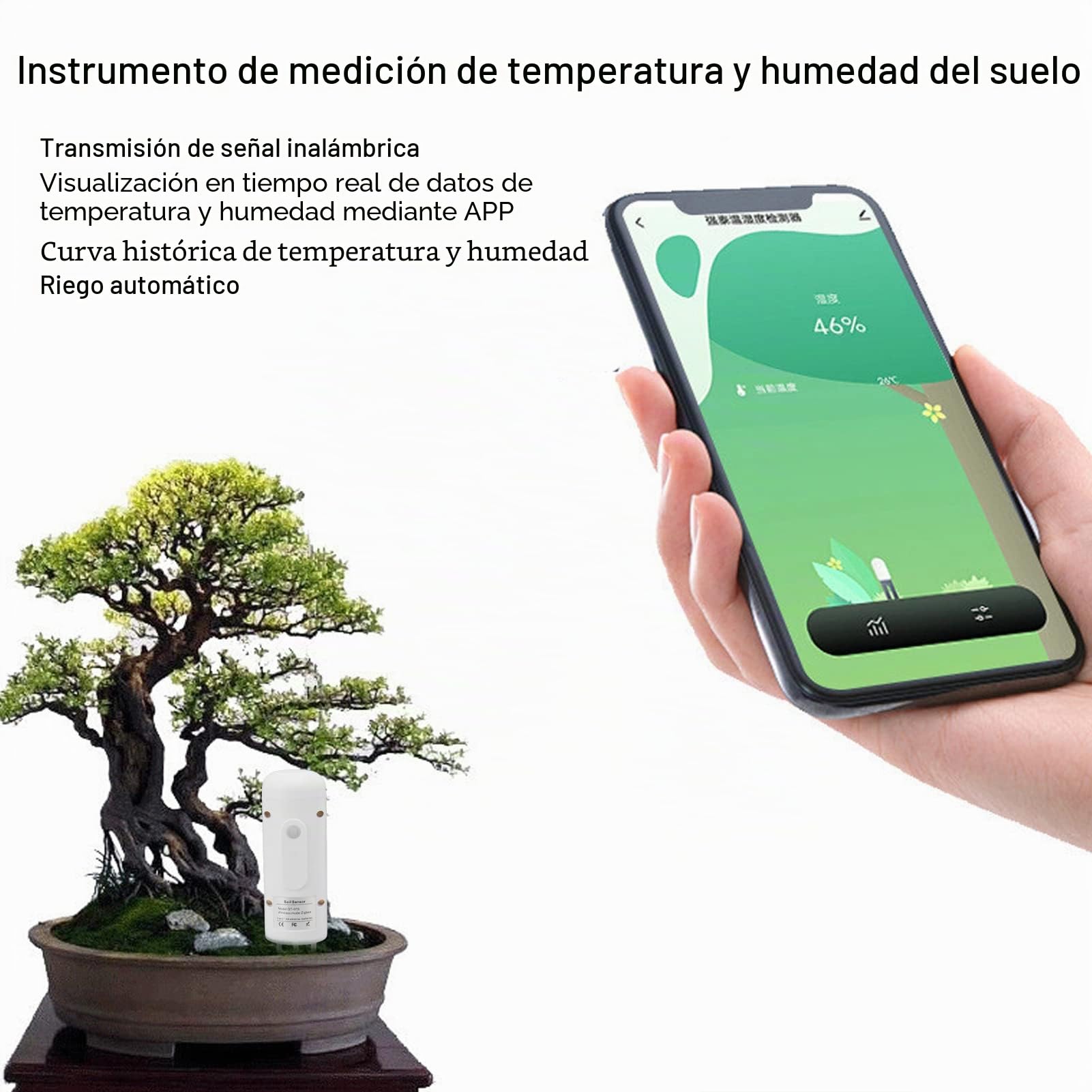 Jeanoko Sensor de Suelo Inalámbrico, Herramienta de Medición de Temperatura Y Humedad con Instrucciones Compatibles con Zigbee, Monitores de Suelo para Plantas en Macetas para Jardinería