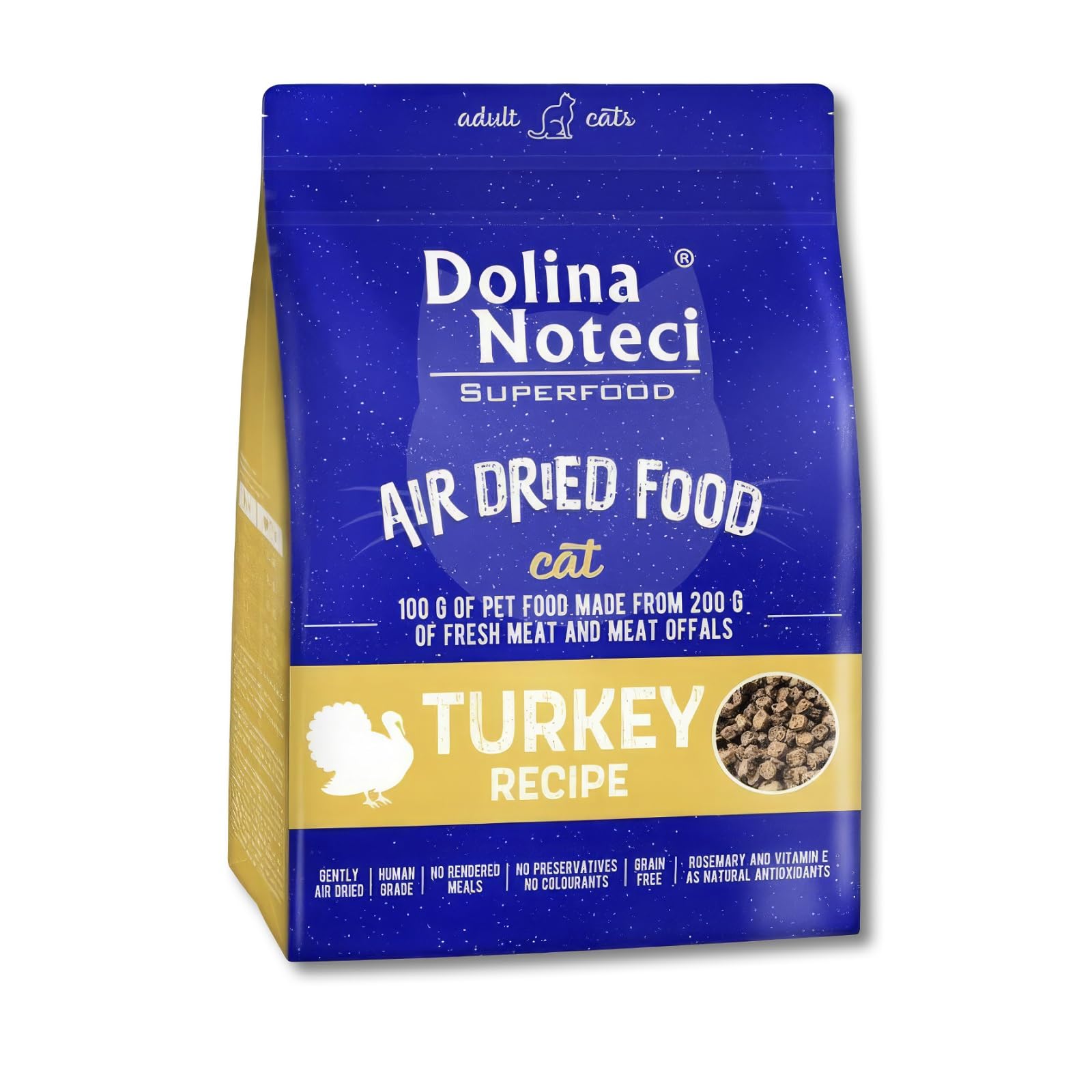 Cat Food Air Dried -SUPERFOOD- Complete Nutrition Food for Adult Cats with High Meat Content and Natural Ingredients - Dolina Noteci