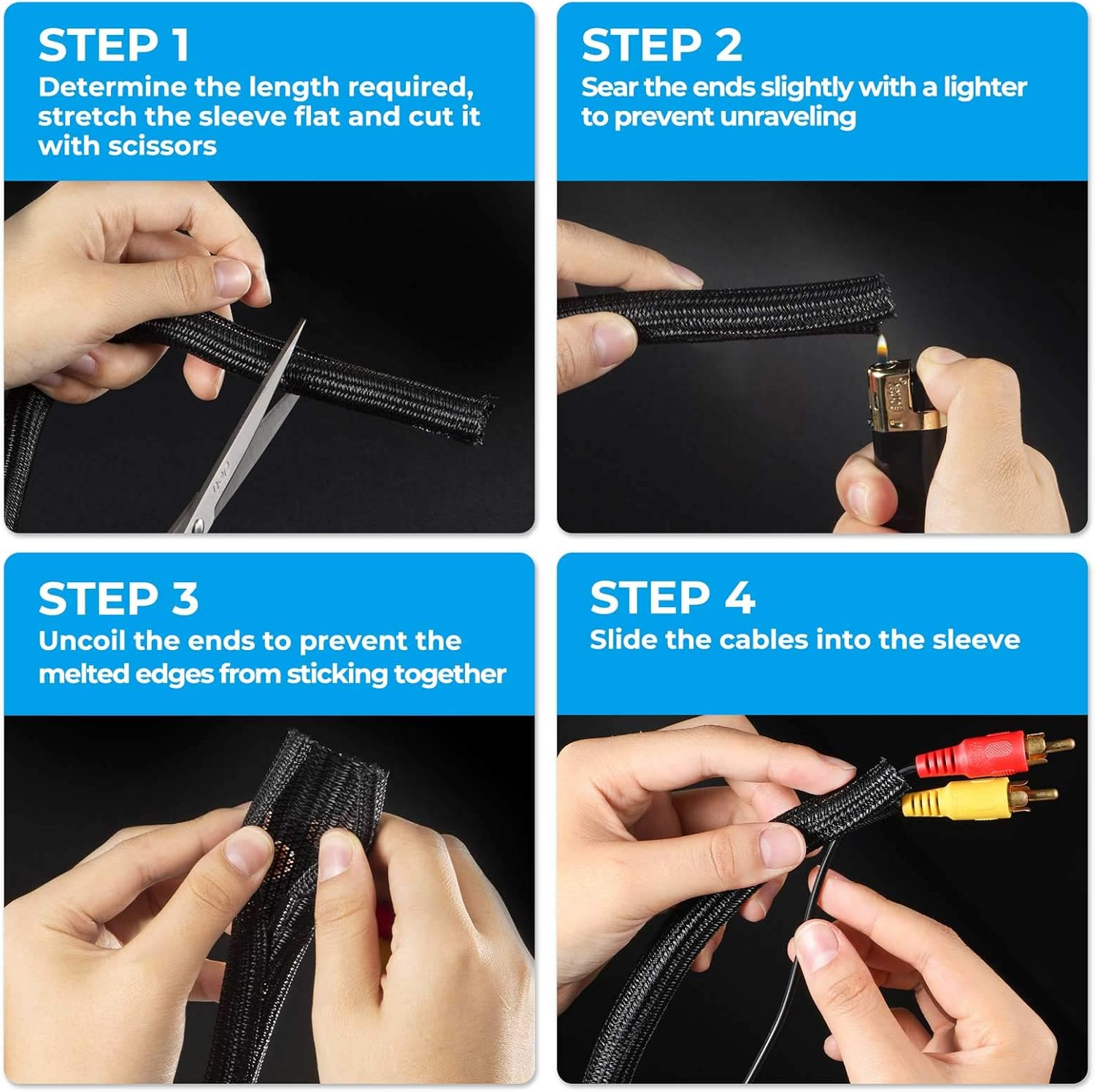 Yecaye 26ft - 1/2 inch Cable Management Sleeves, Cord Protector Wire Loom Tubing, Split Cable Sleeve for Wire, USB Cable and Audio Video Cable – Protect Pet from Chewing Cords - Black : Electronics
