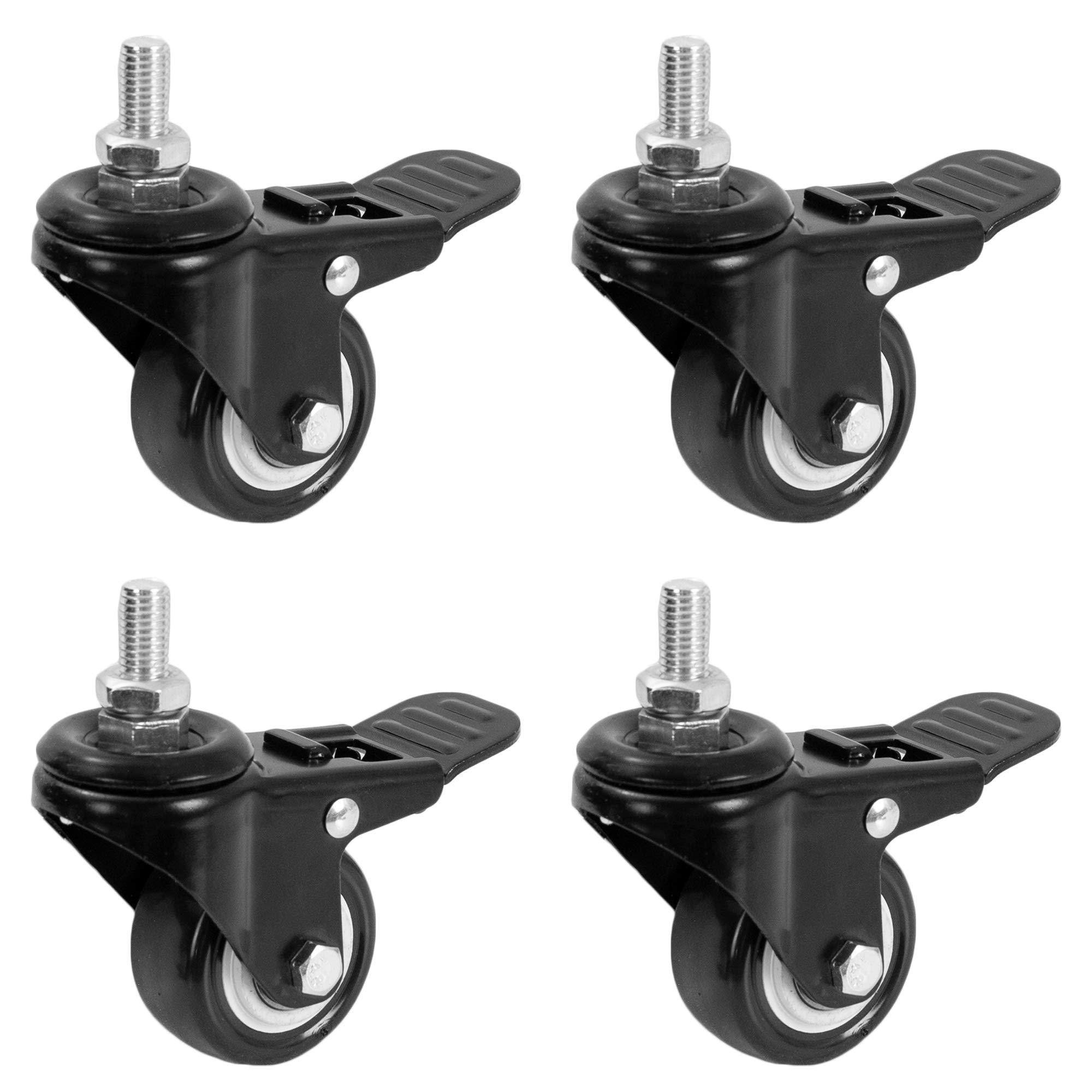VIVO 2 inch M10 Threaded Locking Casters, Heavy Duty Replacement Wheels with Brakes, 1.5x25mm, 4 Pack Set, 360 Degree Swivel No Noise Rotation, All Floor Types, for Desk TV Stand or Cart, PT-DK-020C