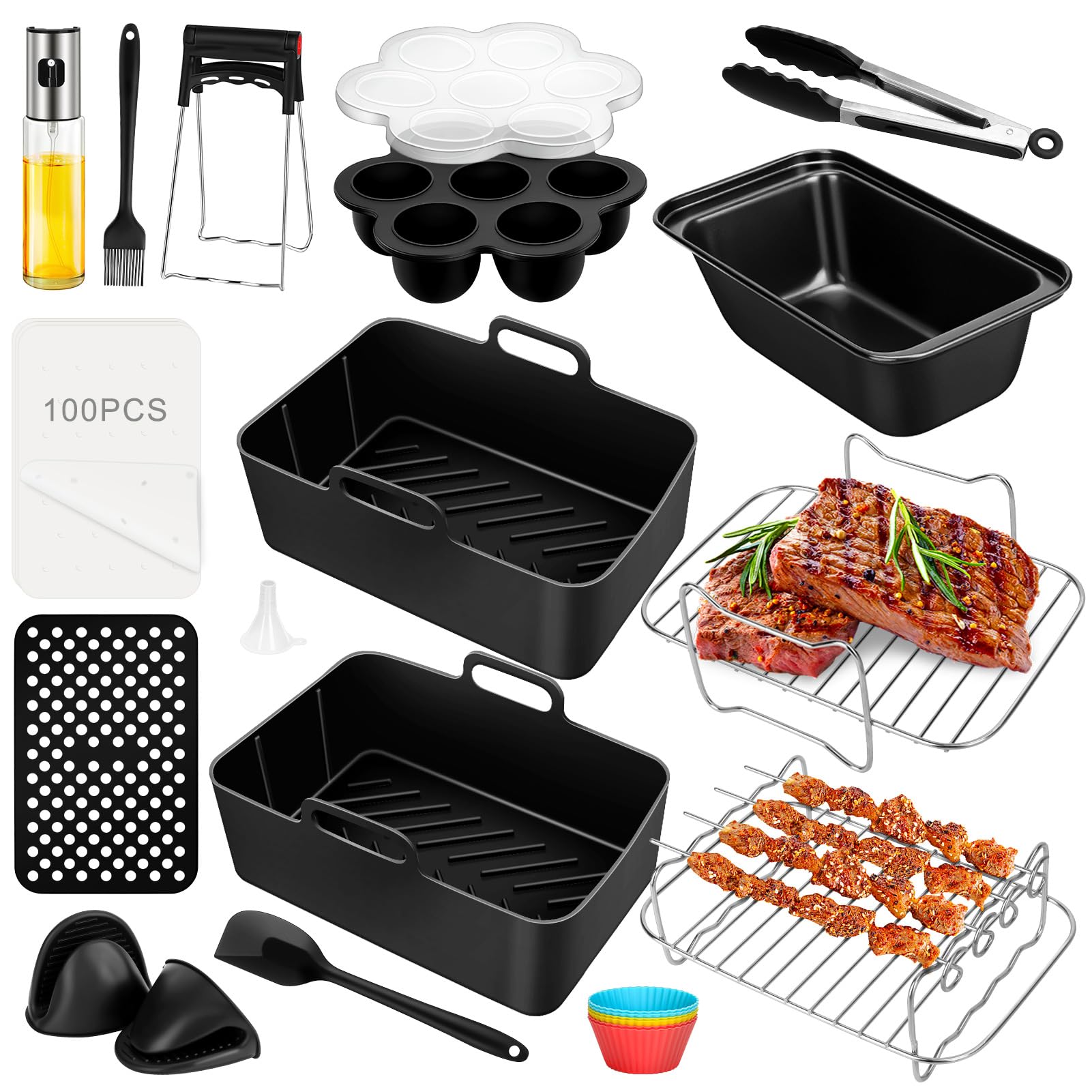 20 Pcs Hot Air Fryer Accessories for Ninja Foodi AF400EU, AF300EU, Princess 8L, Innsky 8L, COSORI 8.5L, Tower 7, for 6L 9.5L Dual Zone Hot Air Fryer Accessories Mold