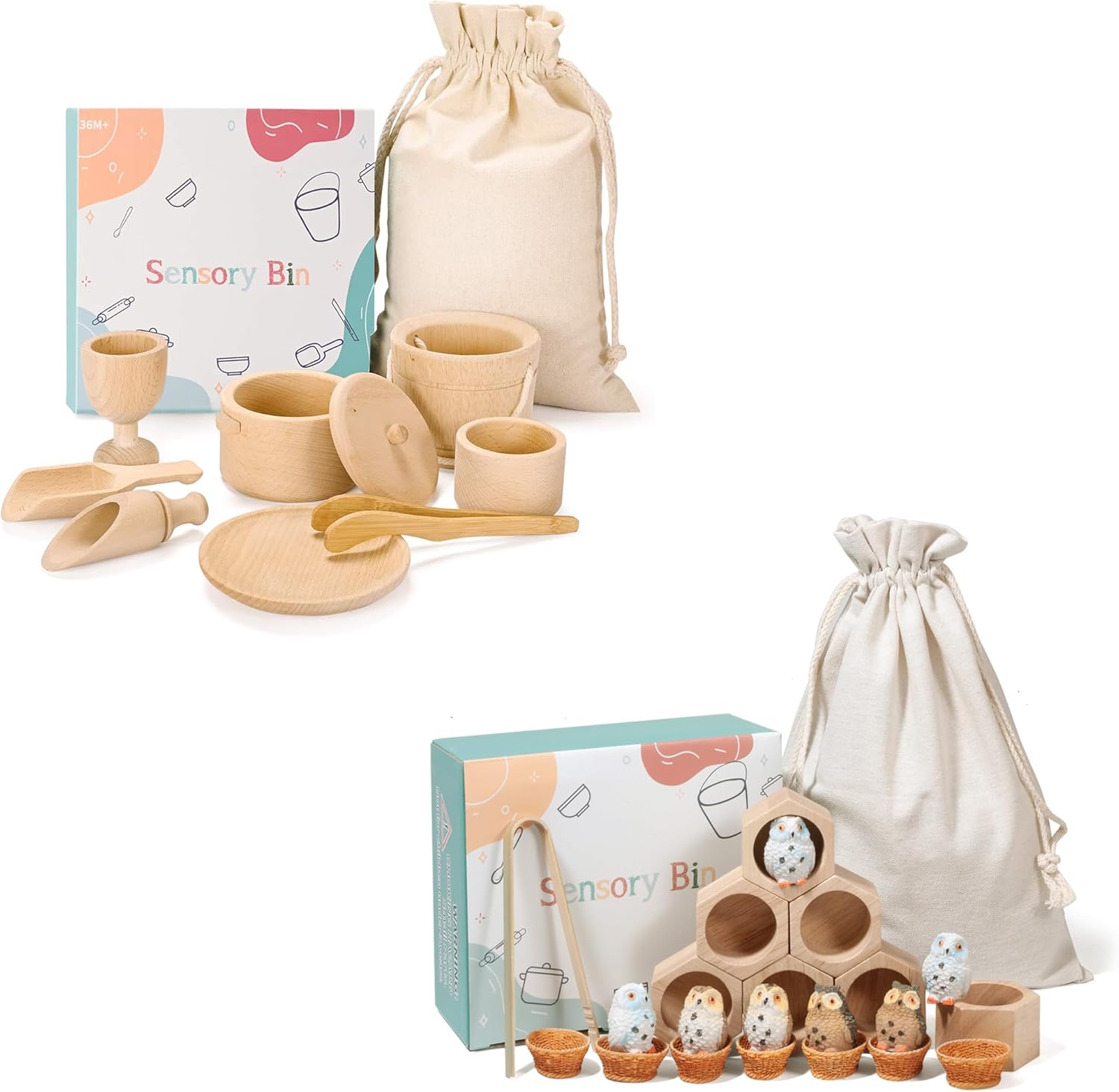 Sensory Bin Toys for Toddlers Montessori Toys, Waldorf Toys, Pretend Play Dish and Tongs- Fine Motor Learning Toys for Sensory Table Activities