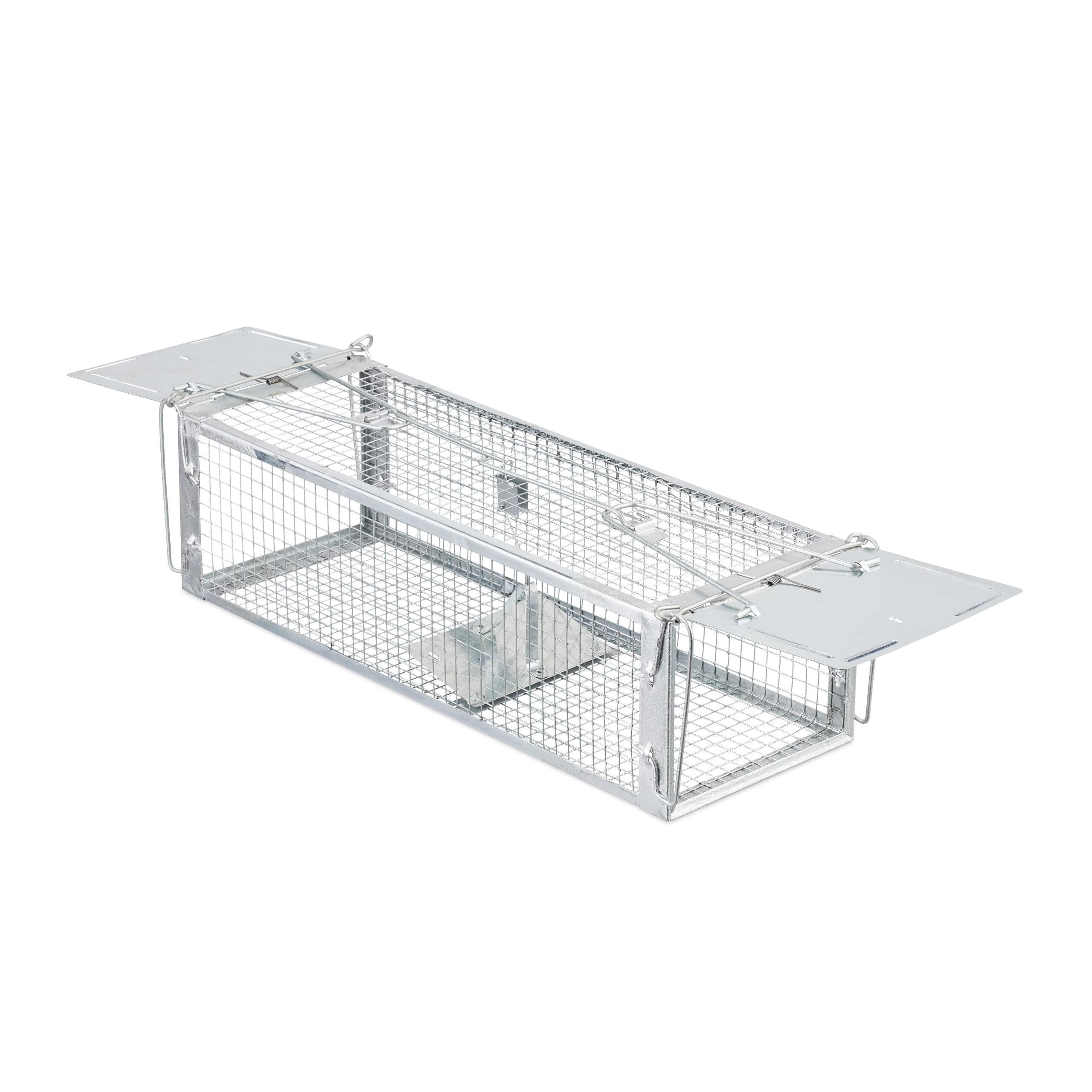 Relaxdays Live Trap for Mice & Rats, Reusable, Animal-Friendly Rodent Trap, 11.5 x 40 x 14.5 cm, Mouse Catch, Silver