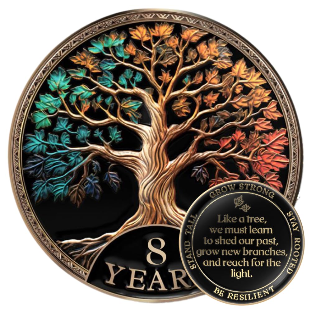MilestoneMint 8 Year Sobriety Coin, Tree of Life, AA Coins and Medallions