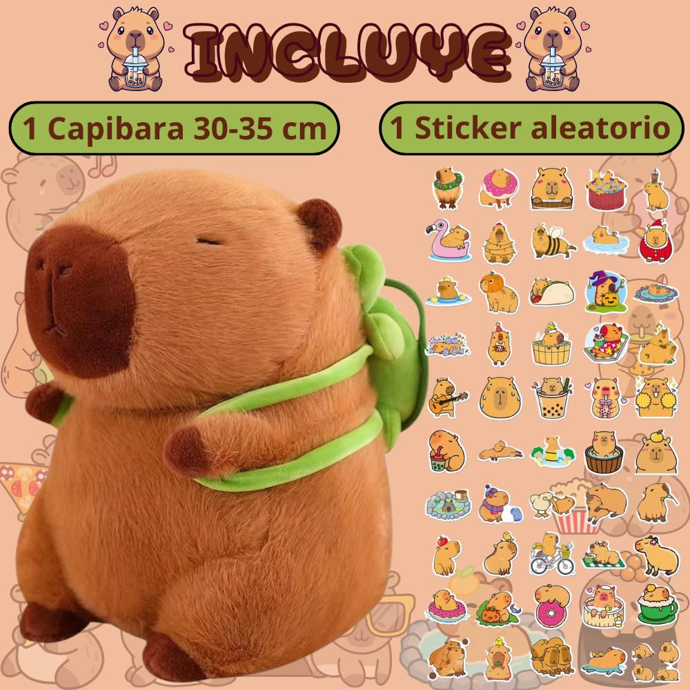 BULLPOWEX Peluche Capybara | Juguete Capibara 30-35cm, Animal de Peluche Suave y achuchable. Juguete para Bebes,niños/niñas y Adultos. Incluye Pegatina Capybara aleatoria. — view 2