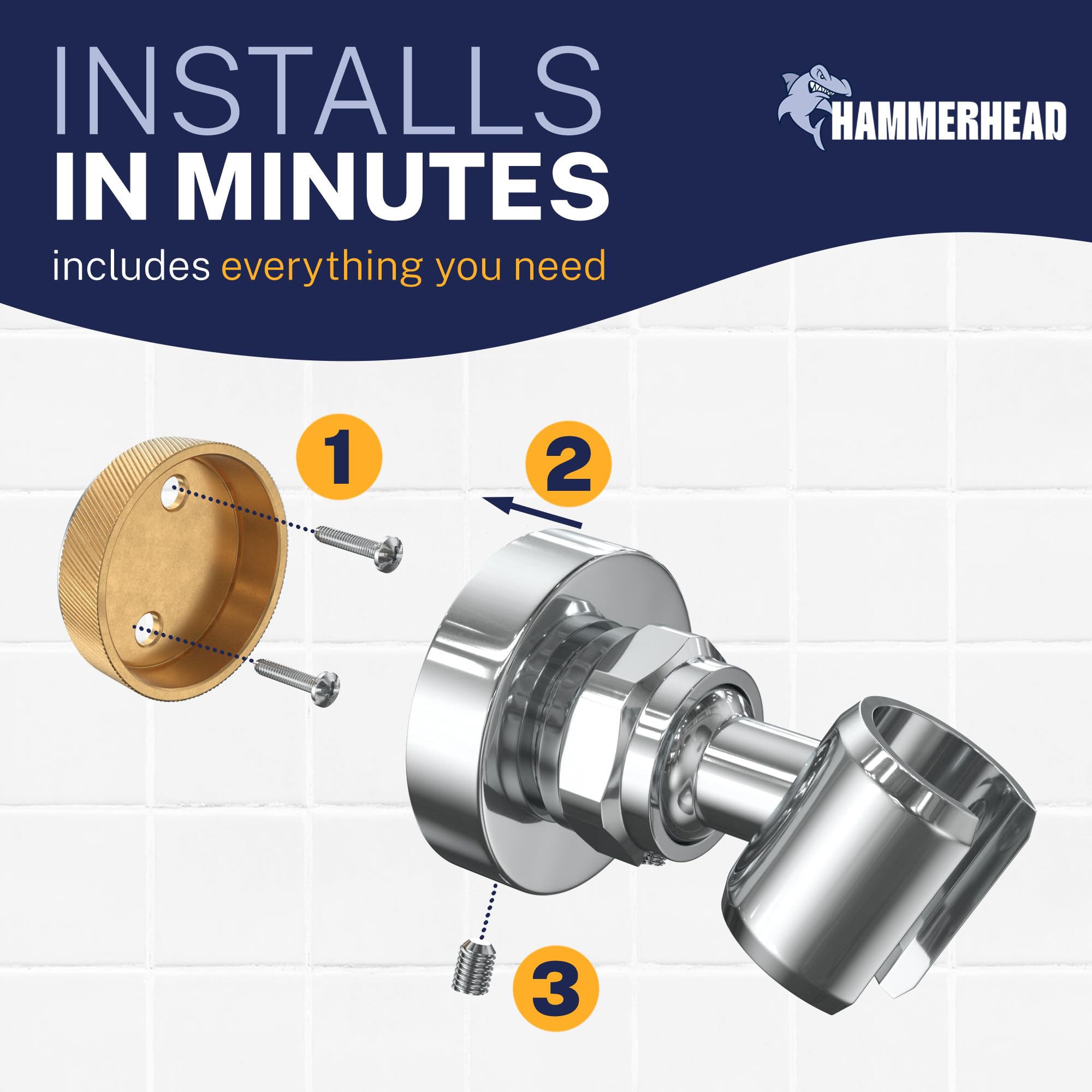 HammerHead Showers Massiver Metall-Handbrausekopfhalter Wandhalterung - Chrom - Verstellbare Schraubmontage Duschstabhalter mit Schwenkkugel - Brauseschlauchhalter, passend für die meisten Handbrausen