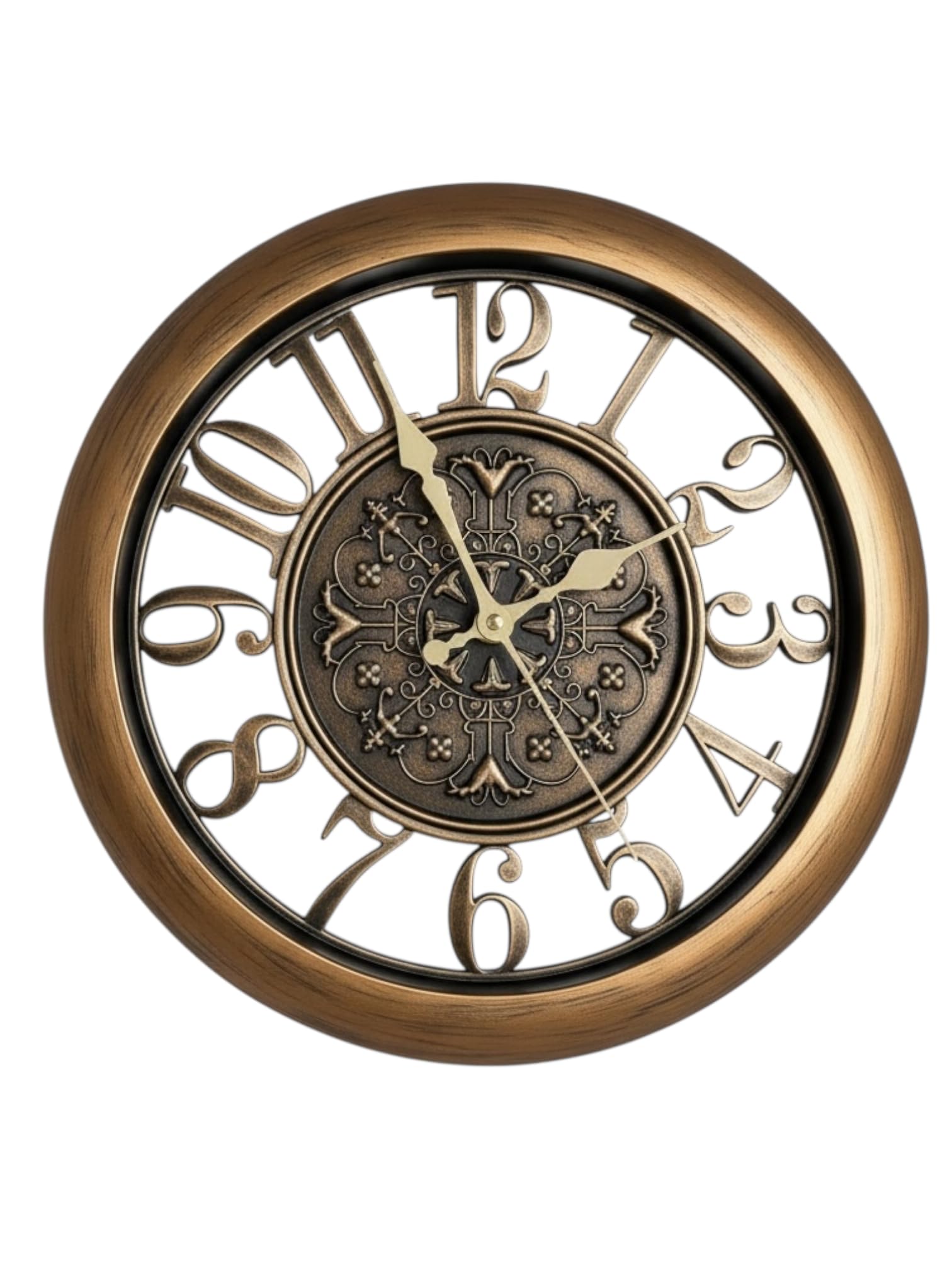 ODXO Decorative Wall Clock, Vintage Ornate Design,Transperent Back, for Office, Kids, Study, Dining,Living and Bed Room, Gift for Family, Available in Black and Golden Finish (Golden)-image-33