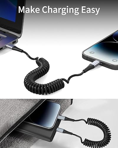 Miniatura 6 de Cable Lightning en espiral, paquete de 2 cables de carga para iPhone en espiral para automóvil, cable Lightning retráctil corto compatible con Apple