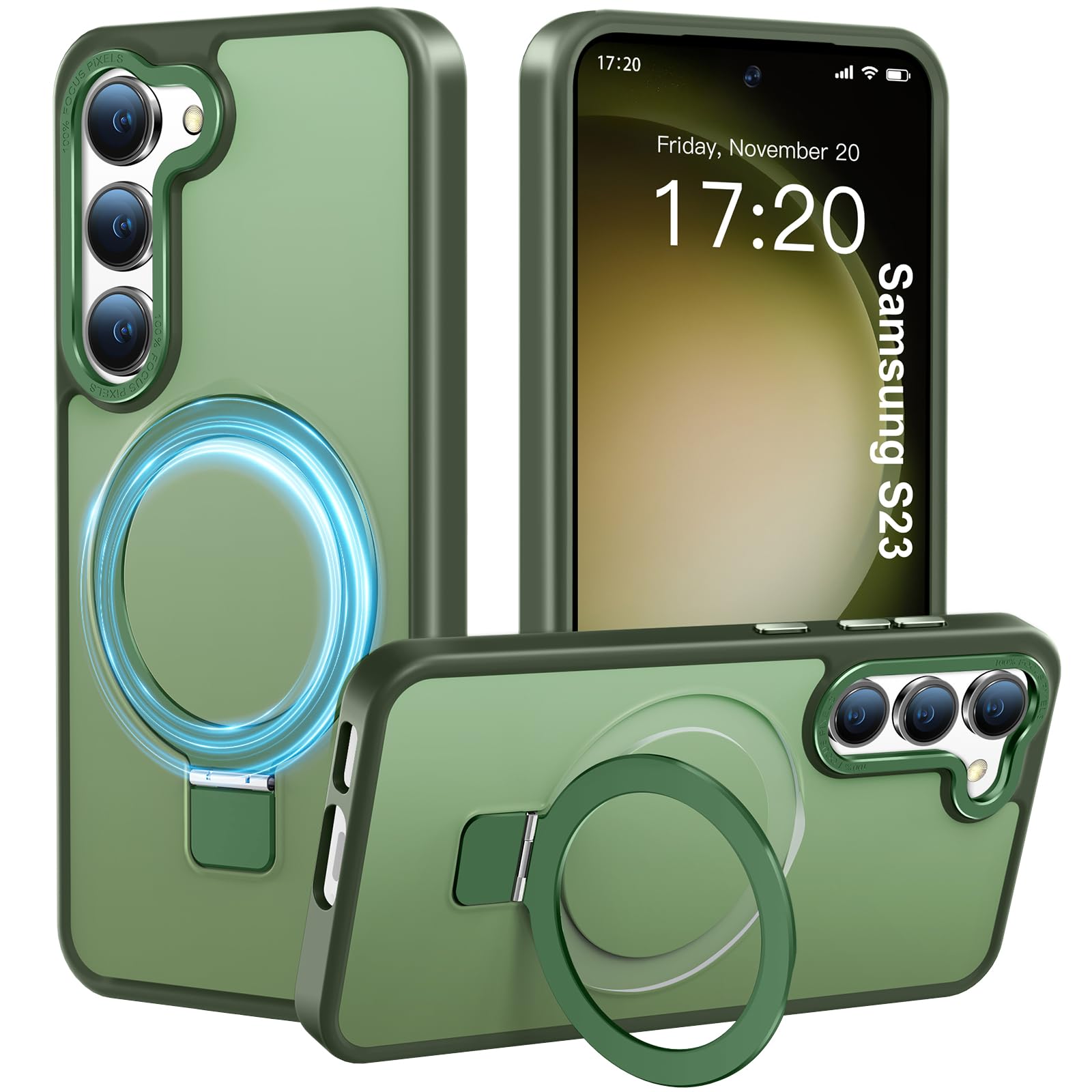 Photo 1 of PuyaTeya for Samsung S23 Case with Magnetic Ring Stand, Green