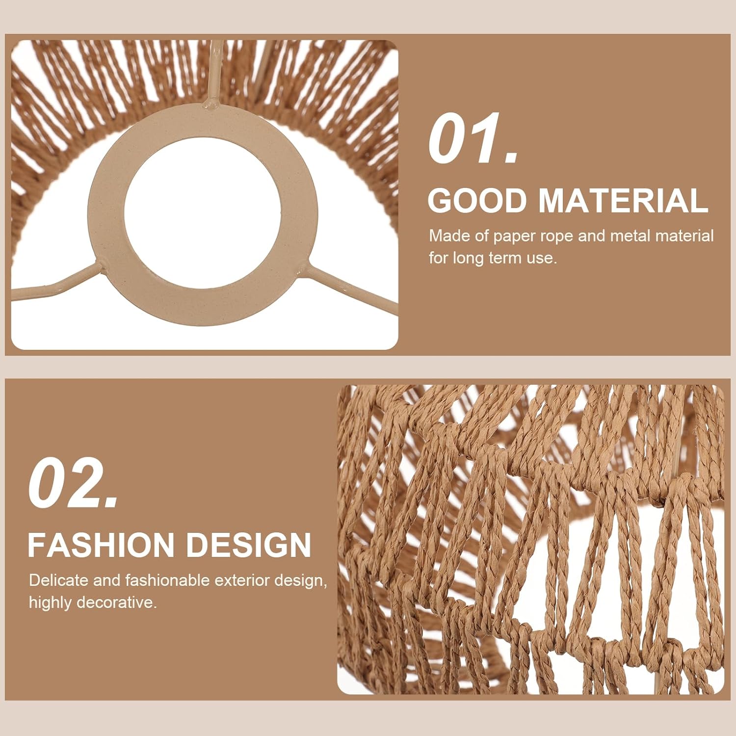GANAZONO Woven Paper Rope Lamp Shade Simulation Rattan Pendant Light Shade Replacement Ceiling Covers for Pendant Floor Table Lamps Drawing Room Bedroom Kitchen Office Hotel Compatible with Bulb E27