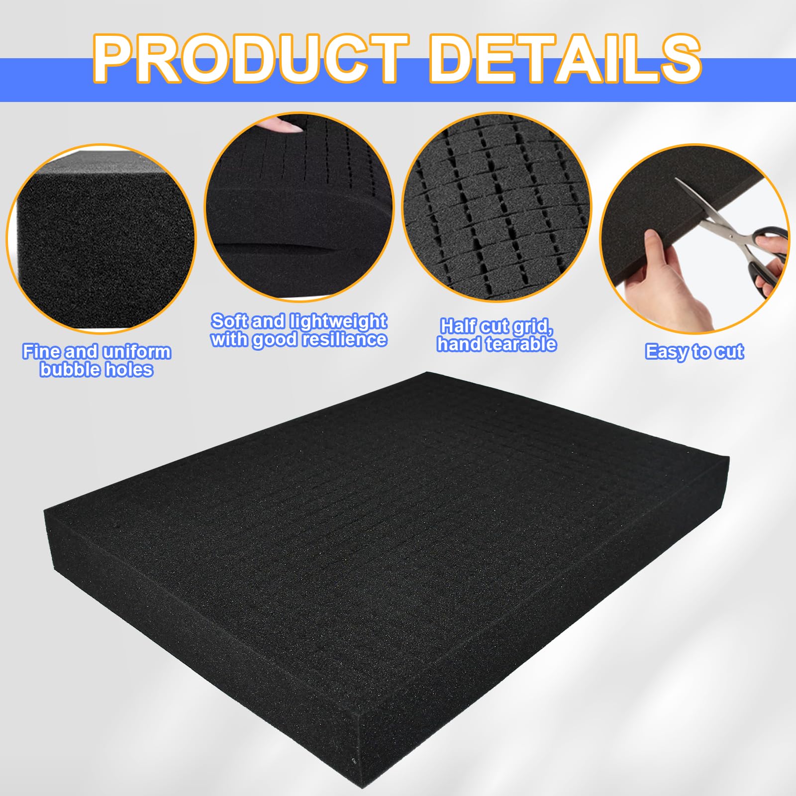 HEKOBAG 3 Sets 6 Stück Schaumstoff Werkzeugkoffer Rasterschaumstoff Würfelschaum 405 x 305 x 50mm/405 x 305 x 10mm Raster Schaumstoffeinlage Schwarz Kamerakoffer Tabletop Schaumstoff Koffereinlage