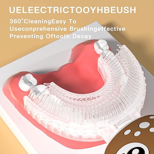 Miniatura 6 de Cepillo de dientes eléctrico para niños JIANLEJIA en forma de U, cepillo de dientes sónico automático con 4 cabezales de cepillo, seis modos de